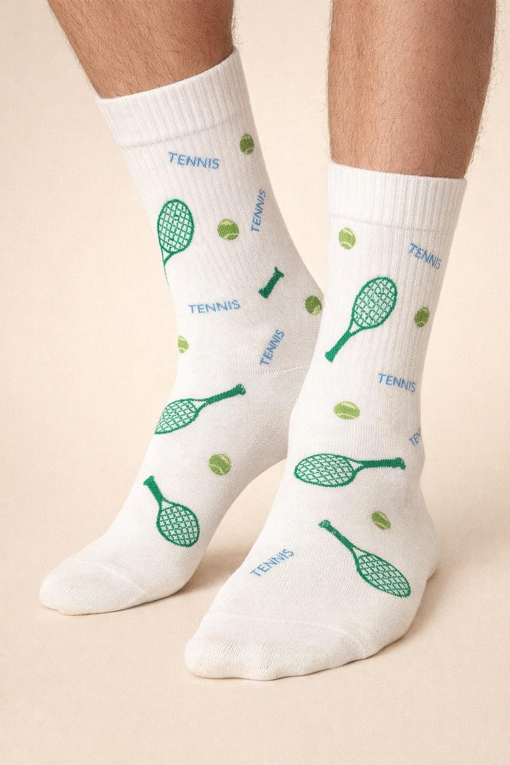 22501G4037 TENİS DESEN ERKEK SOKET ÇORAP Beyaz