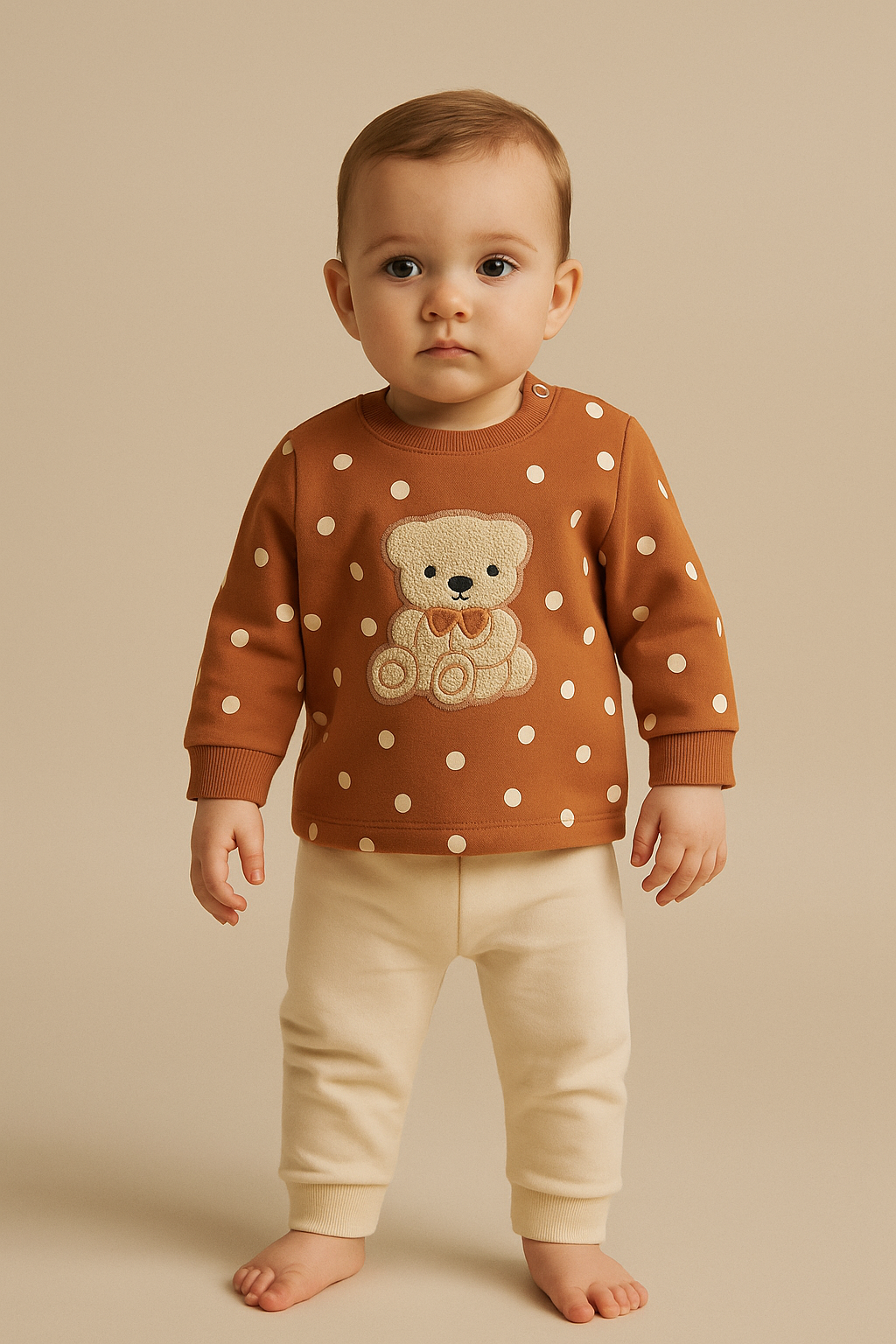 22512G1006 TEDDY PUANTİYELİ BEBEK PİJAMA TAKIM Kahverengi