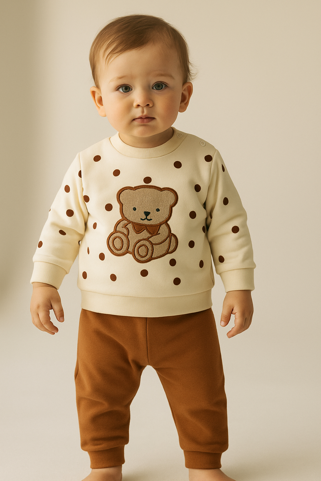 22512G1006 TEDDY PUANTİYELİ BEBEK PİJAMA TAKIM Ekru