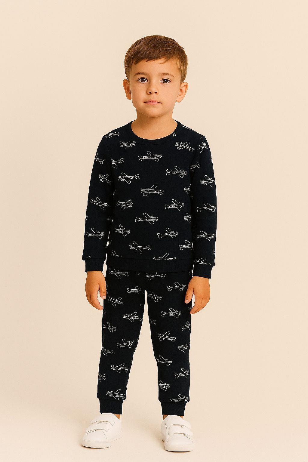 22512G2014 UÇAK DESENLİ ÇOCUK PİJAMA TAKIM Desenli