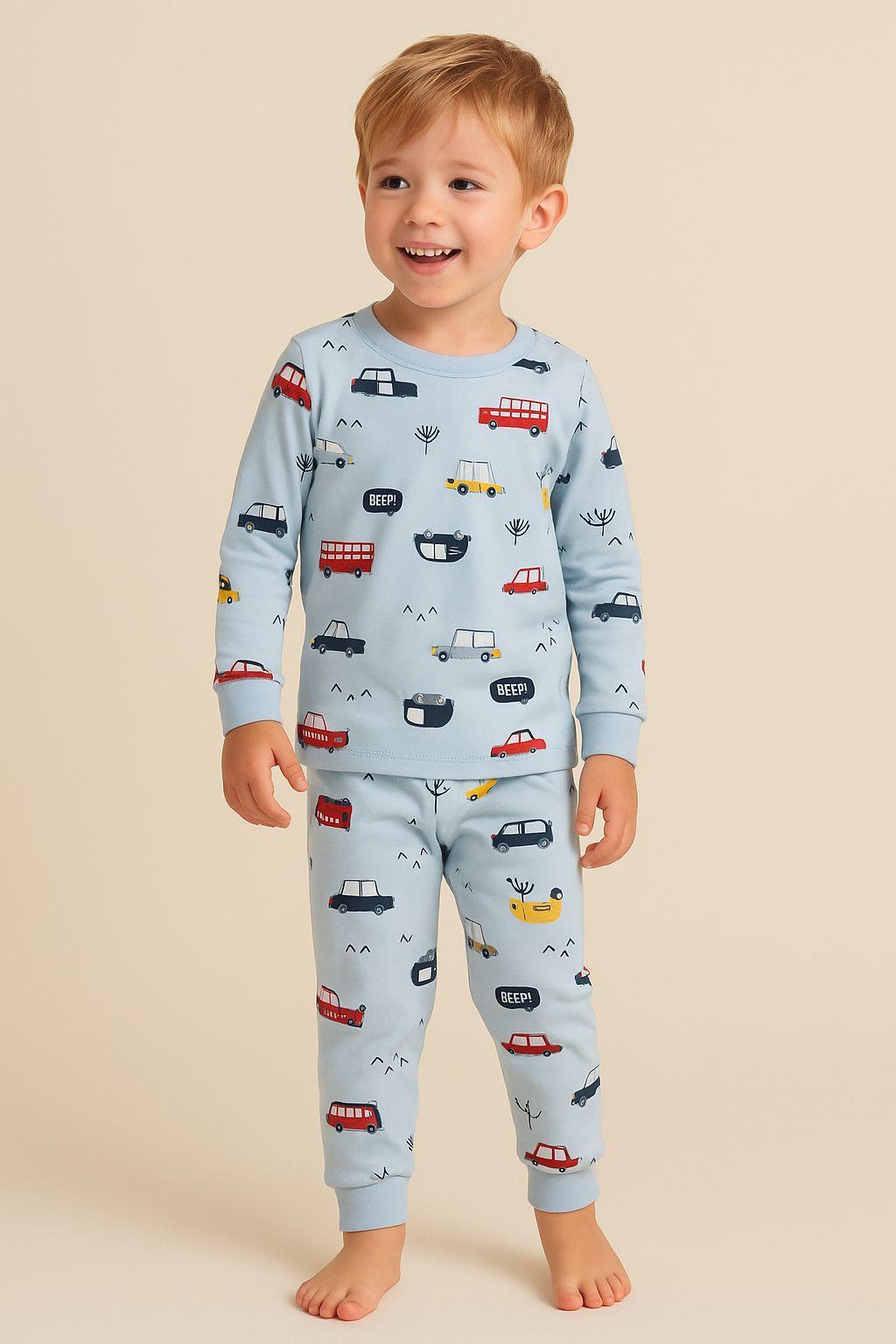 22512G2015 ARABA DESENLİ ÇOCUK PİJAMA TAKIM Desenli