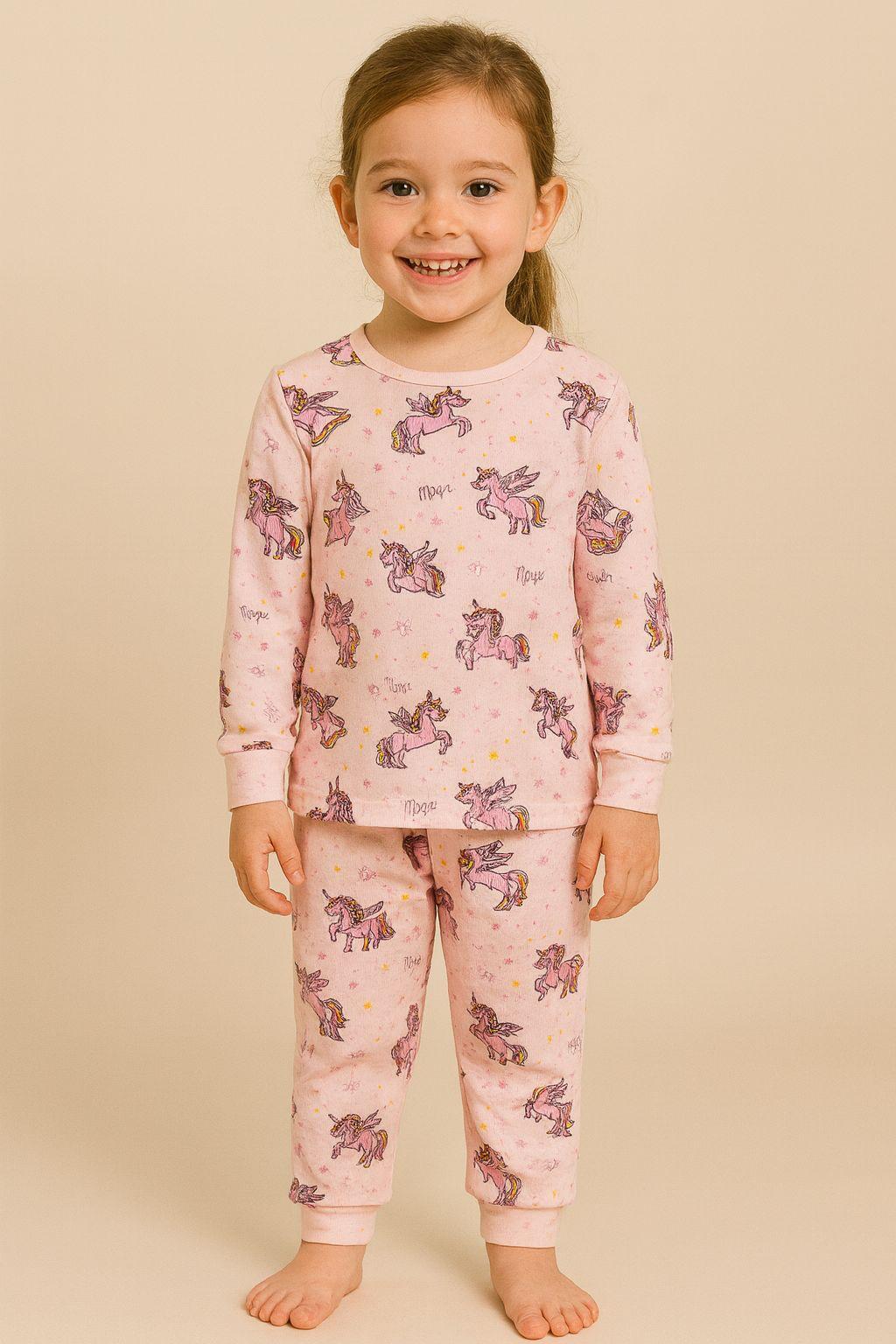 22512G2020 UNICORN DESENLİ ÇOCUK PİJAMA TAKIM Desenli