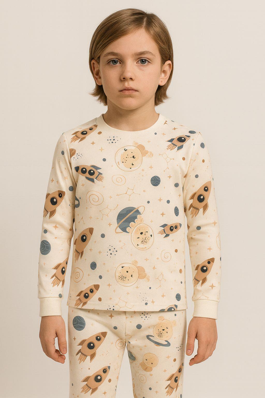 22512G2026 UZAY DESENLİ ÇOCUK PİJAMA TAKIM Desenli