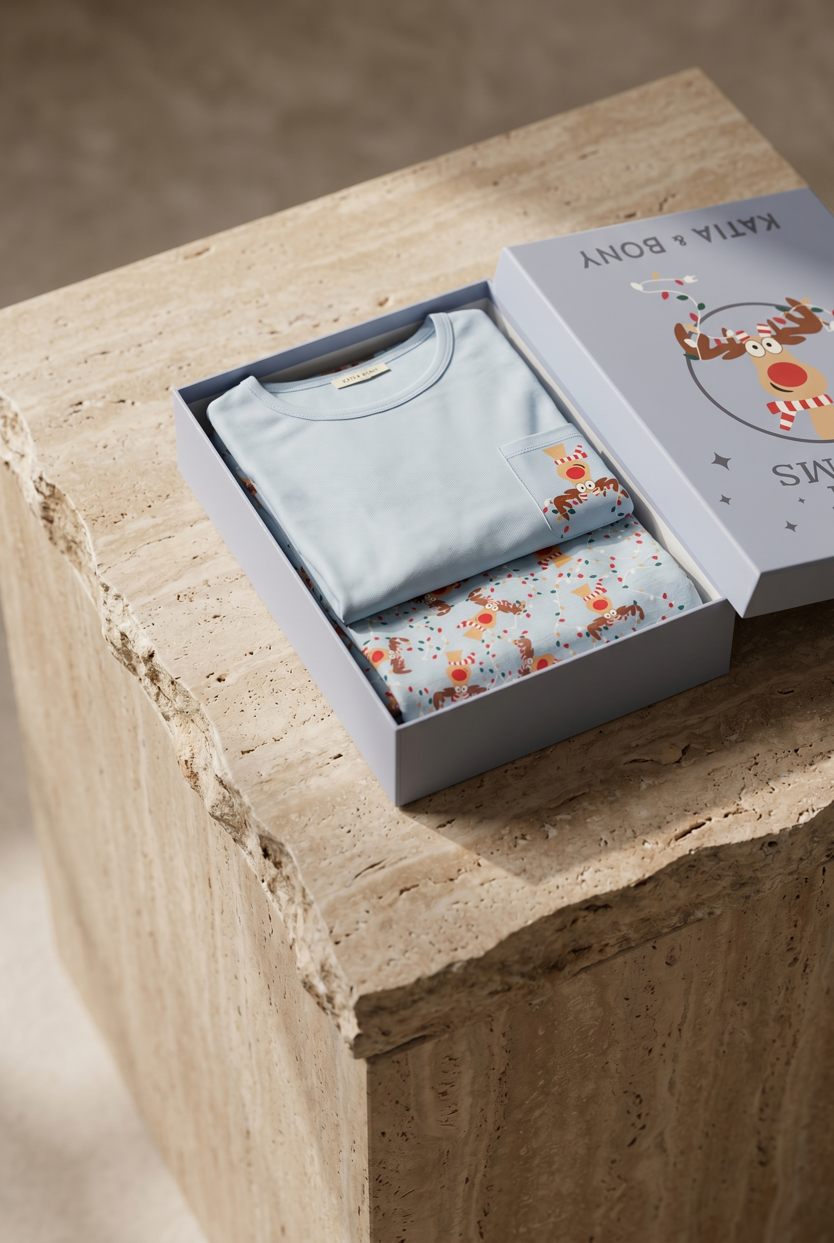 22512M4019 LOVELY DEER BOXED MEN PYJAMAS SET MAVİ
