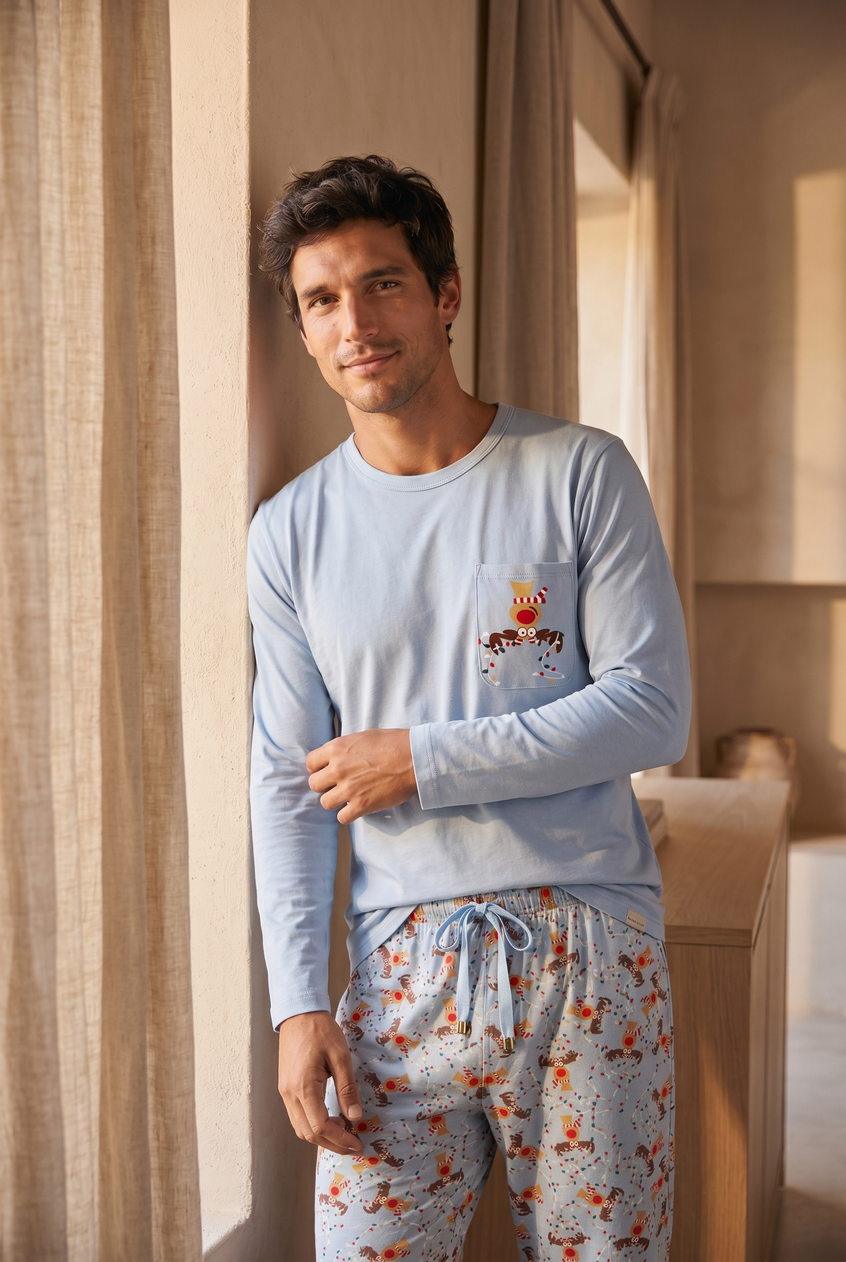 22512M4019 LOVELY DEER BOXED MEN PYJAMAS SET MAVİ