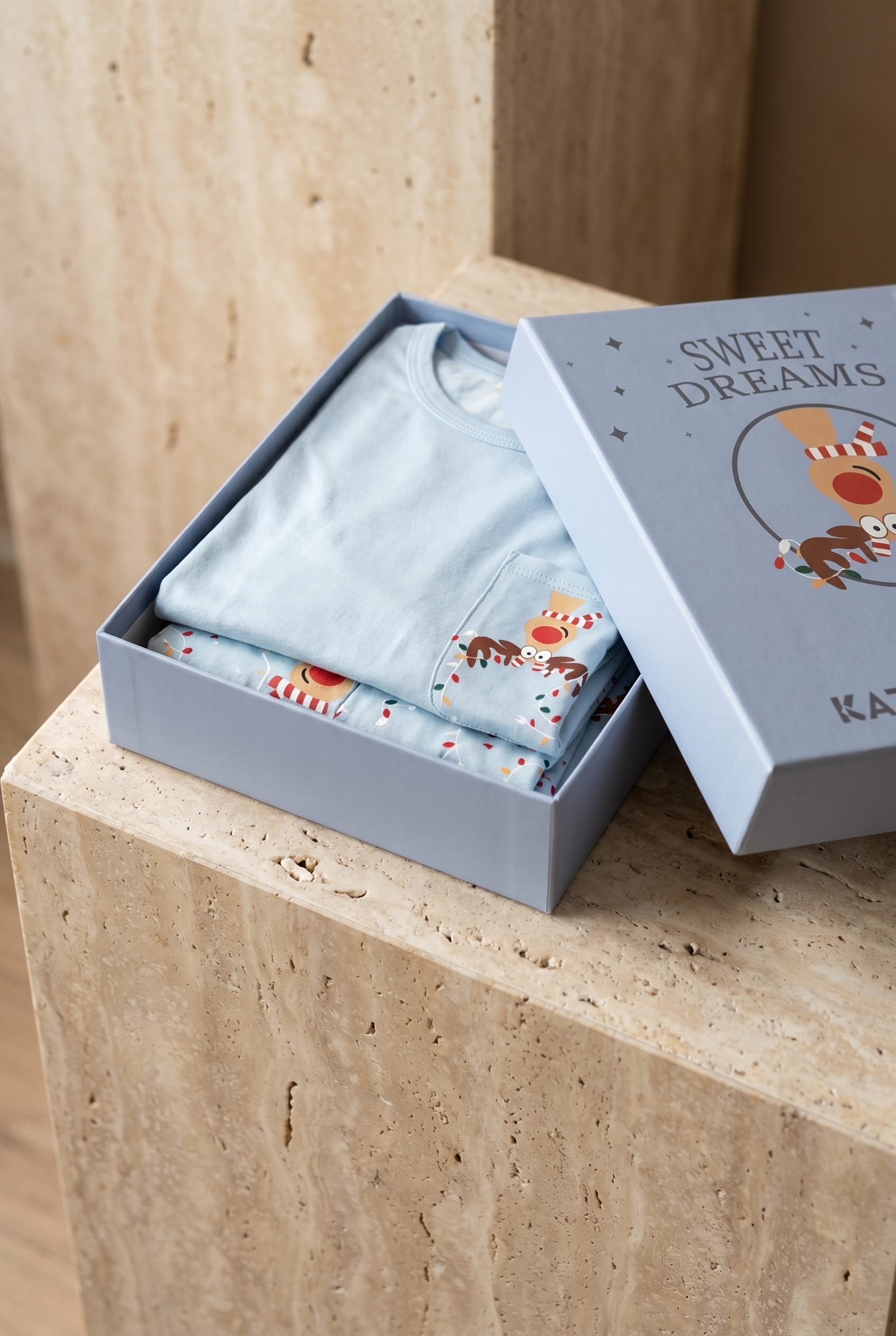22512M4019 LOVELY DEER BOXED MEN PYJAMAS SET MAVİ