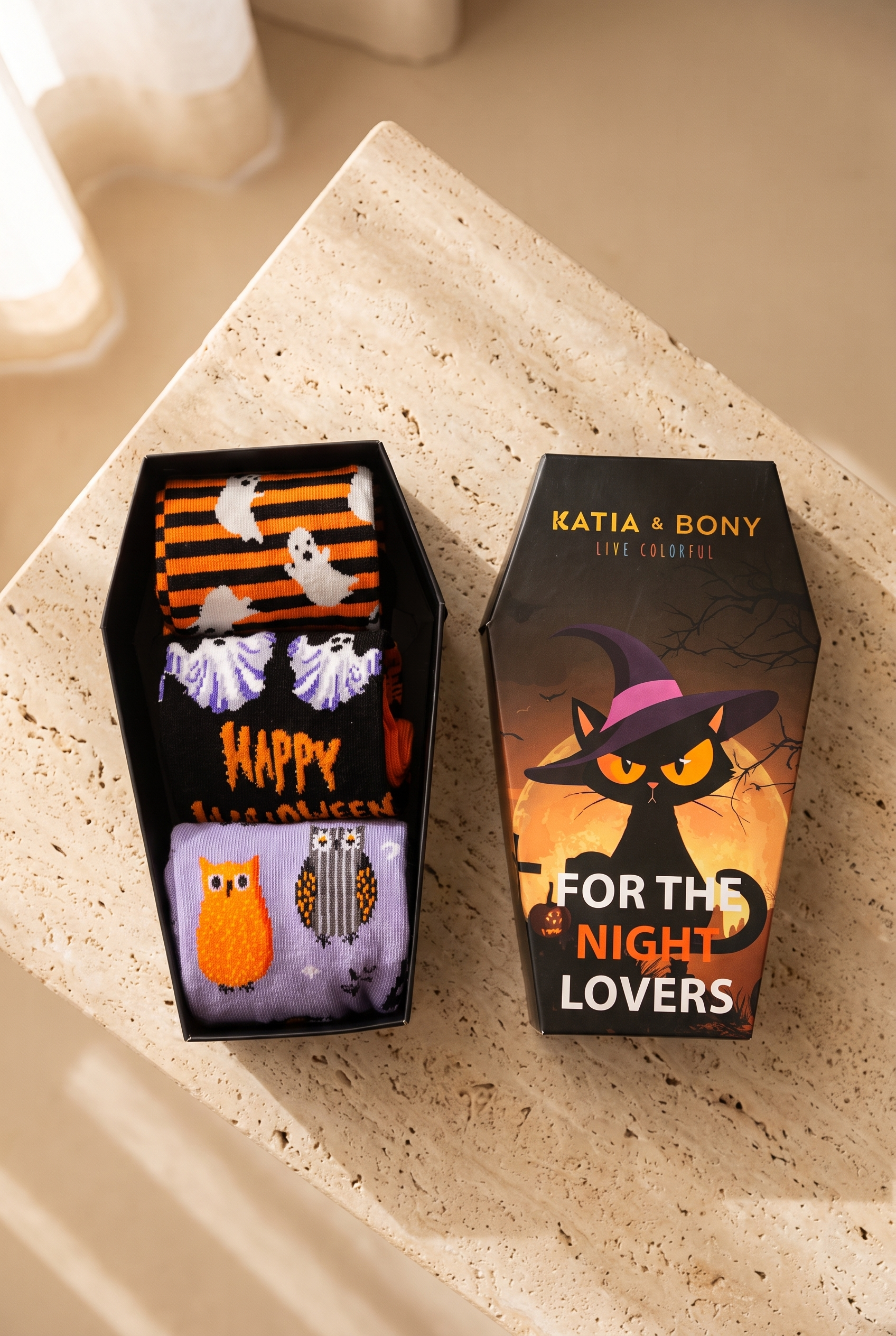 22601U4026 3PCK HALLOWEEN KUTULU UNISEX SOKET ÇORAP ÇOK RENKLİ