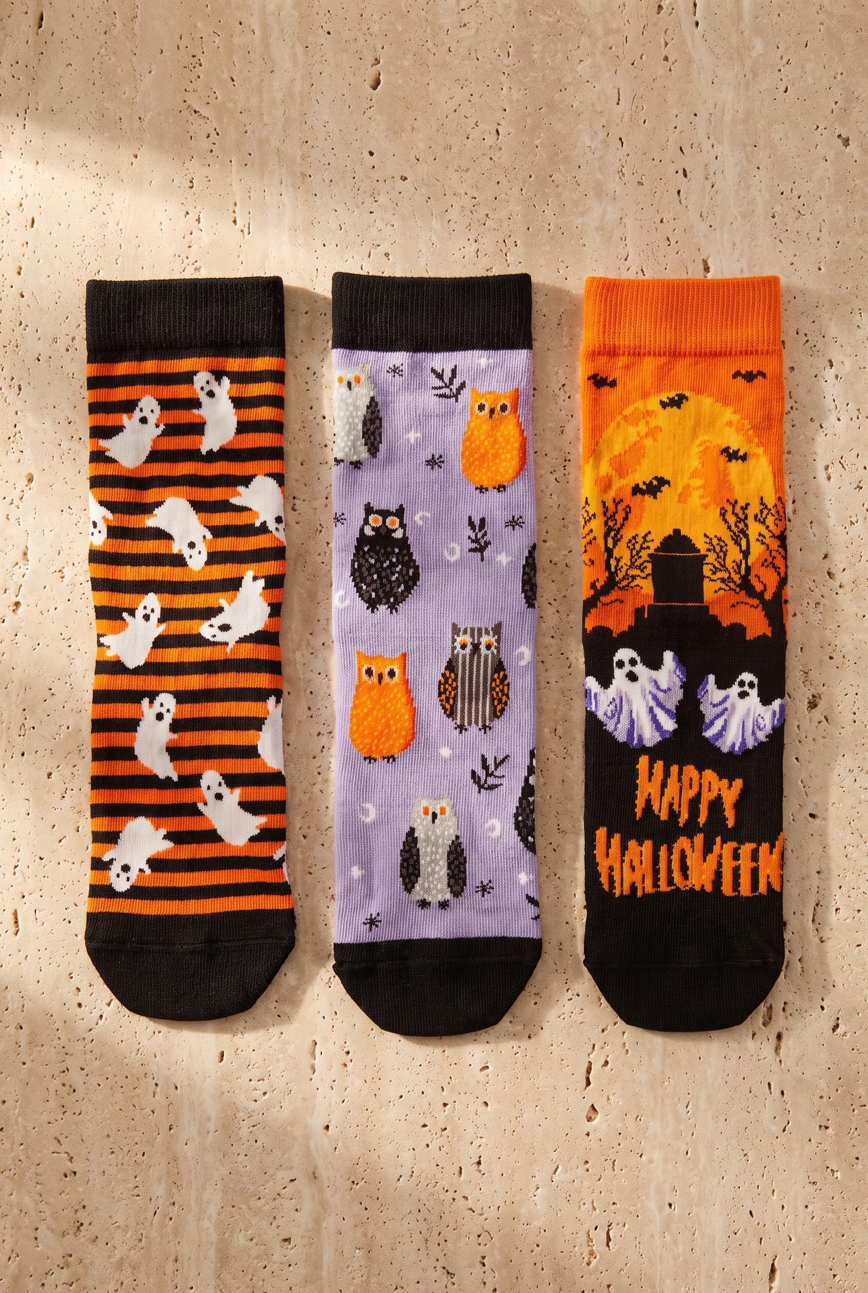 22601U4026 3PCK HALLOWEEN KUTULU UNISEX SOKET ÇORAP ÇOK RENKLİ