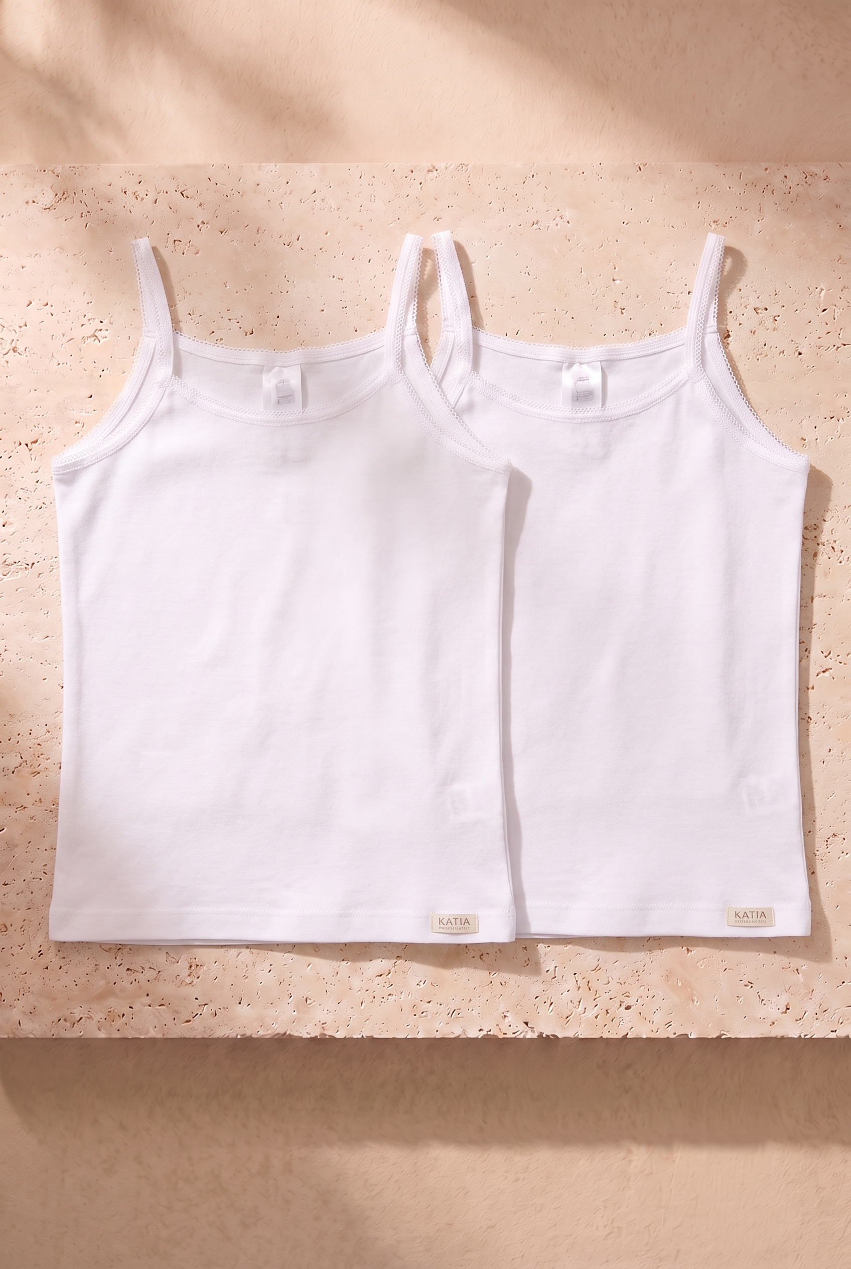 2'li Paket Basic Ribanali Beyaz Kız Çocuk Atlet