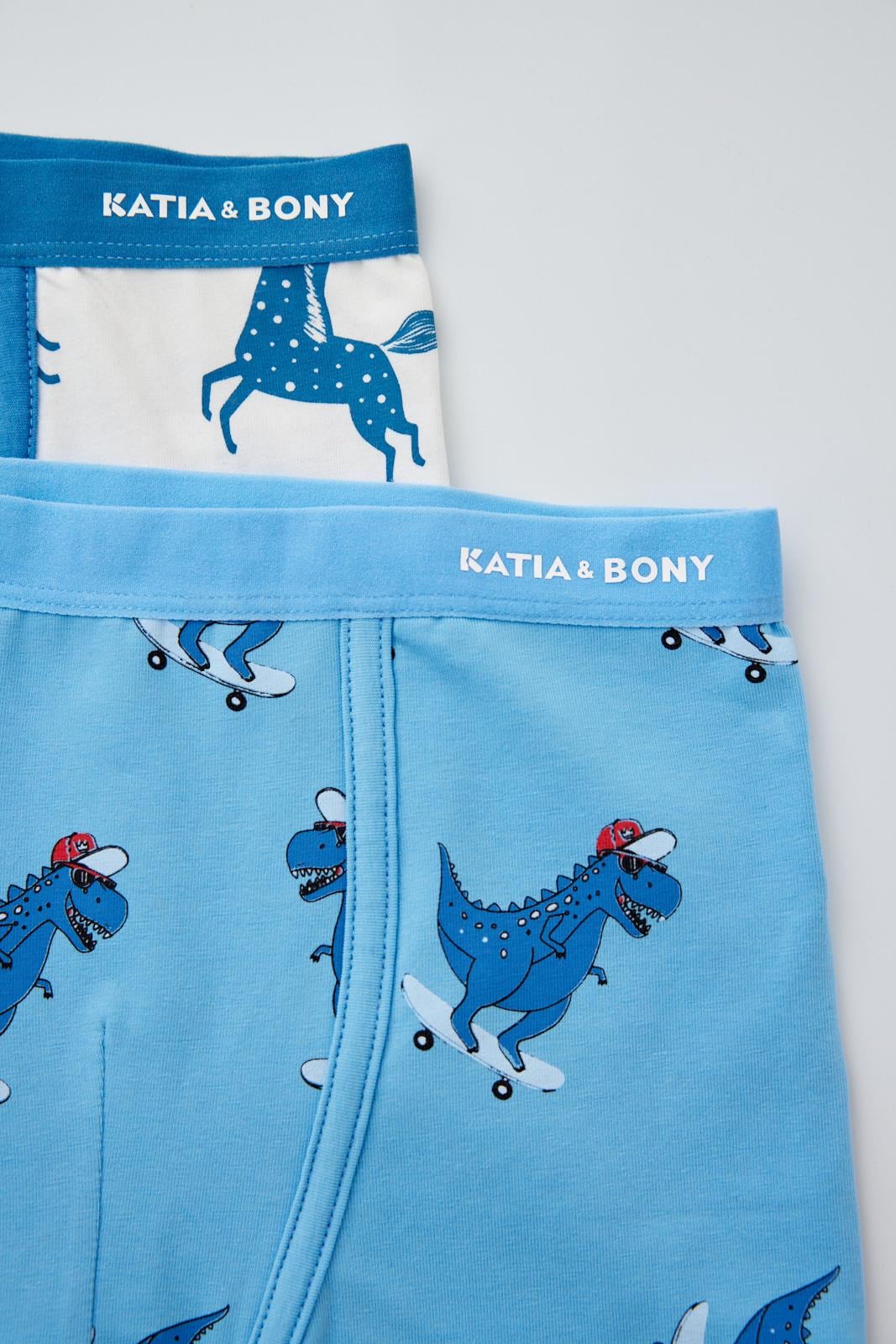 2'li Paket Dino Erkek Çocuk Boxer MAVİ/Ekru