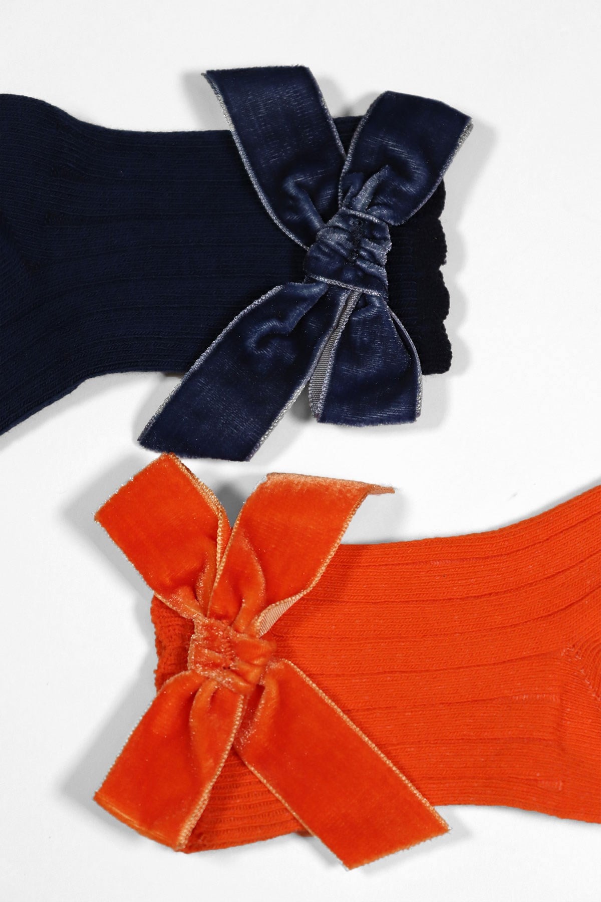 2'li Paket Fiyonklu Bebek Soket Çorap Lacivert/Turuncu