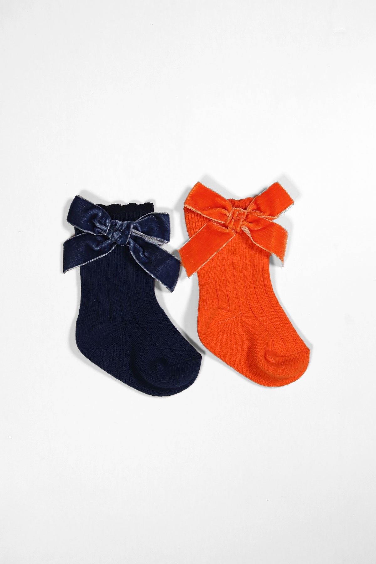 2'li Paket Fiyonklu Bebek Soket Çorap Lacivert/Turuncu