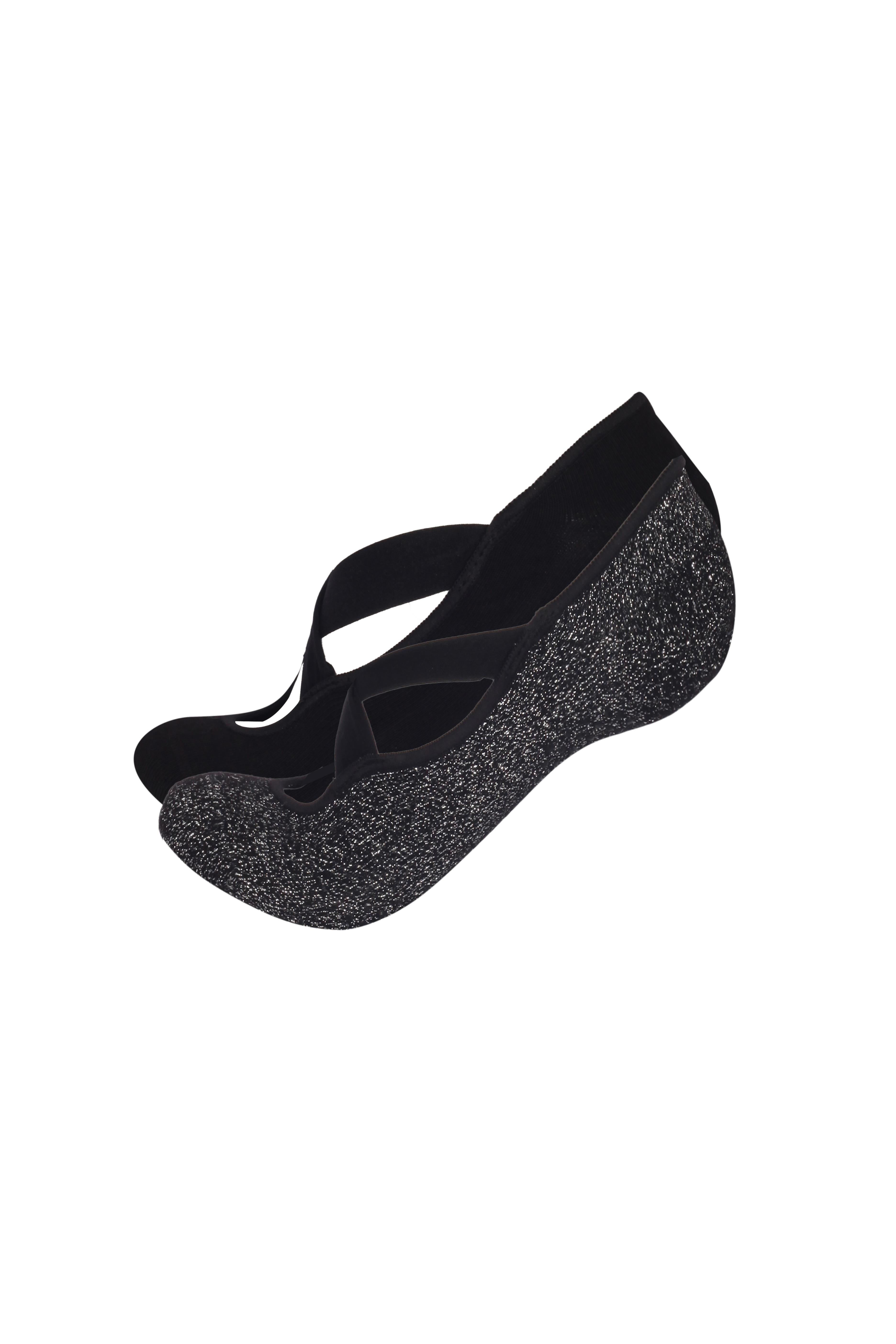 2'li Paket Kadın Asta Yoga/Pilates Çorap Siyah / Simli Siyah