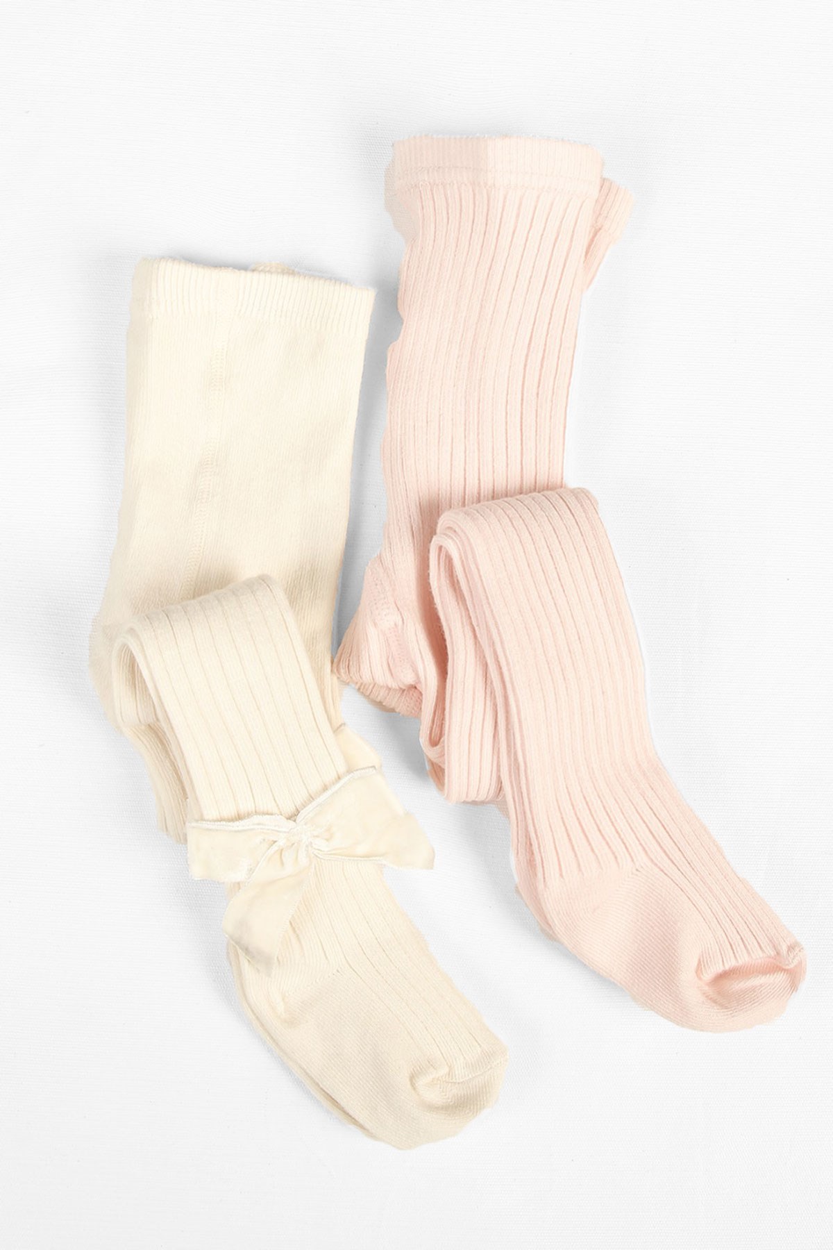 2'li Paket Party Bebek Külotlu Çorap ECRU-ROSE PINK