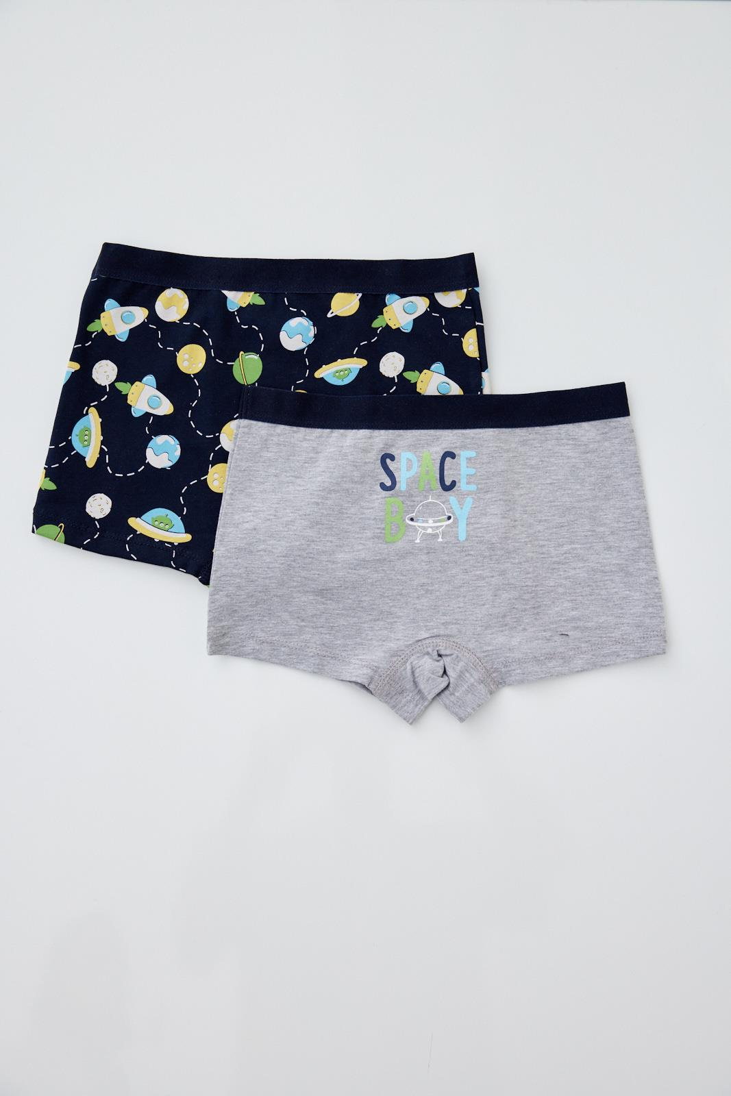 2'li Paket Space Erkek Çocuk Boxer Lacivert/Gri-Melanj.