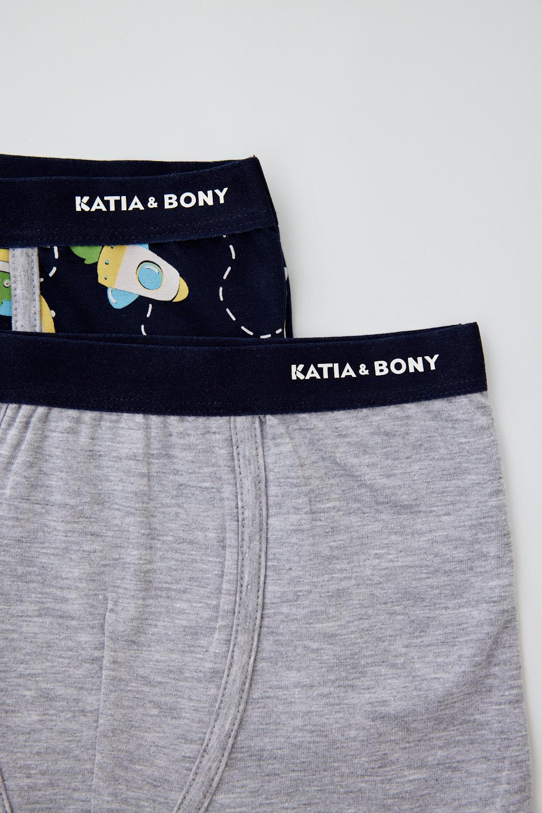 2'li Paket Space Erkek Çocuk Boxer Lacivert/Gri-Melanj.