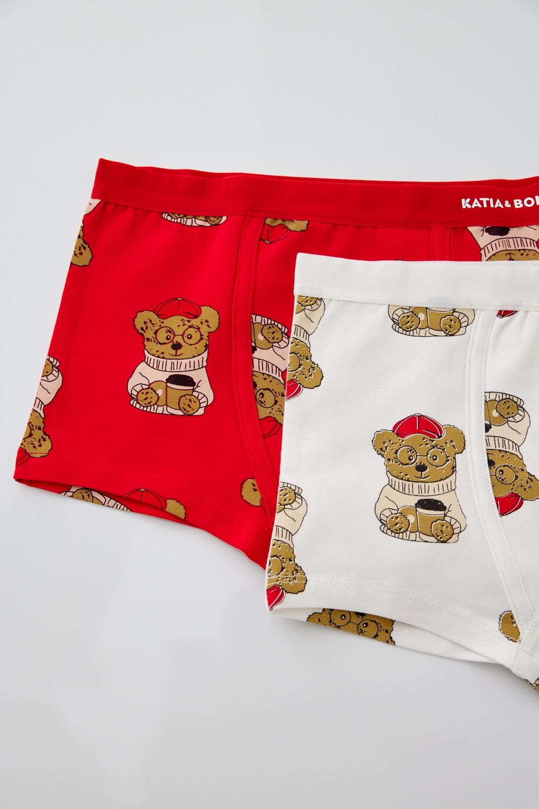 2'li Paket Teddy Erkek Çocuk Boxer Kırmızı/Ekru