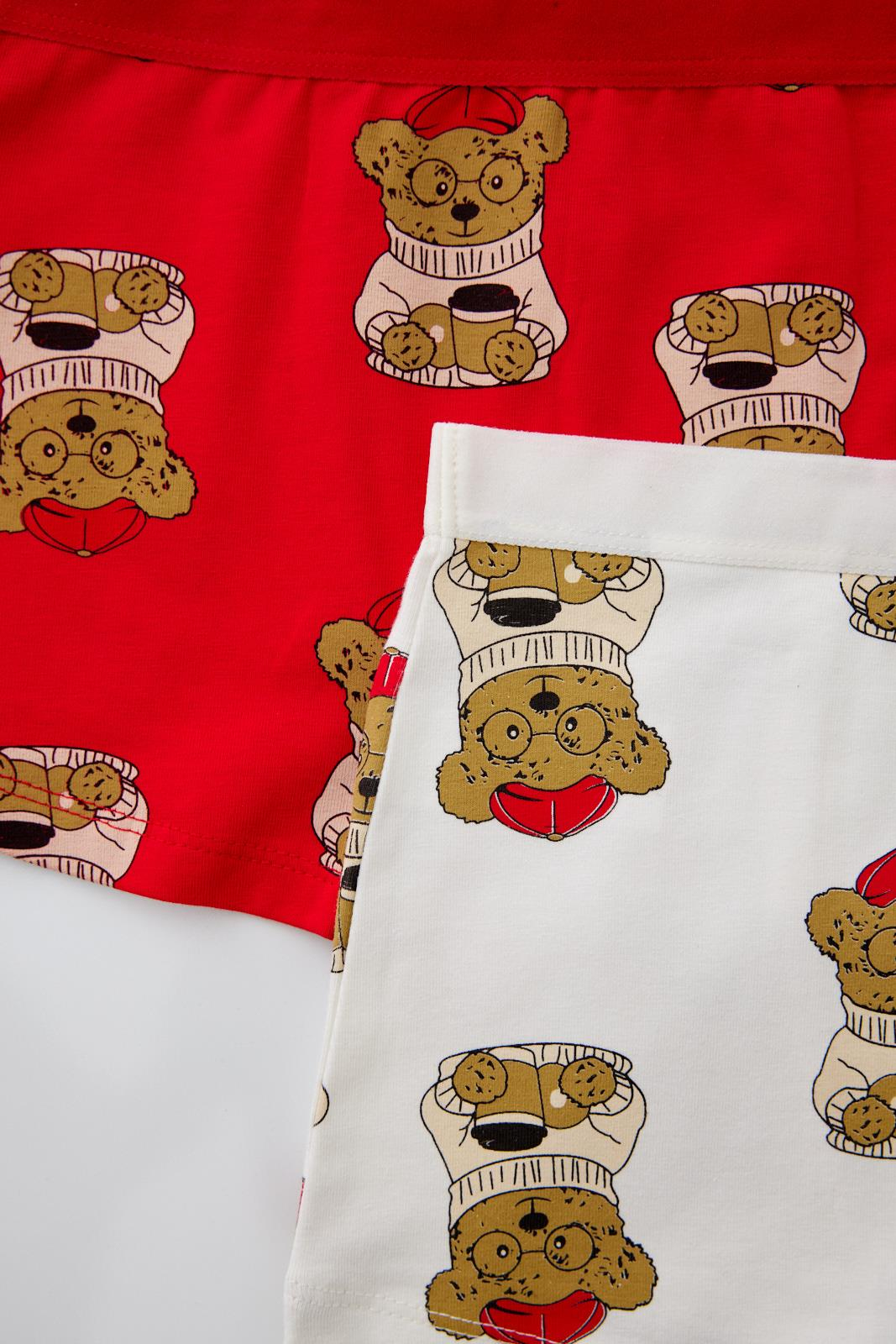 2'li Paket Teddy Erkek Çocuk Boxer Kırmızı/Ekru