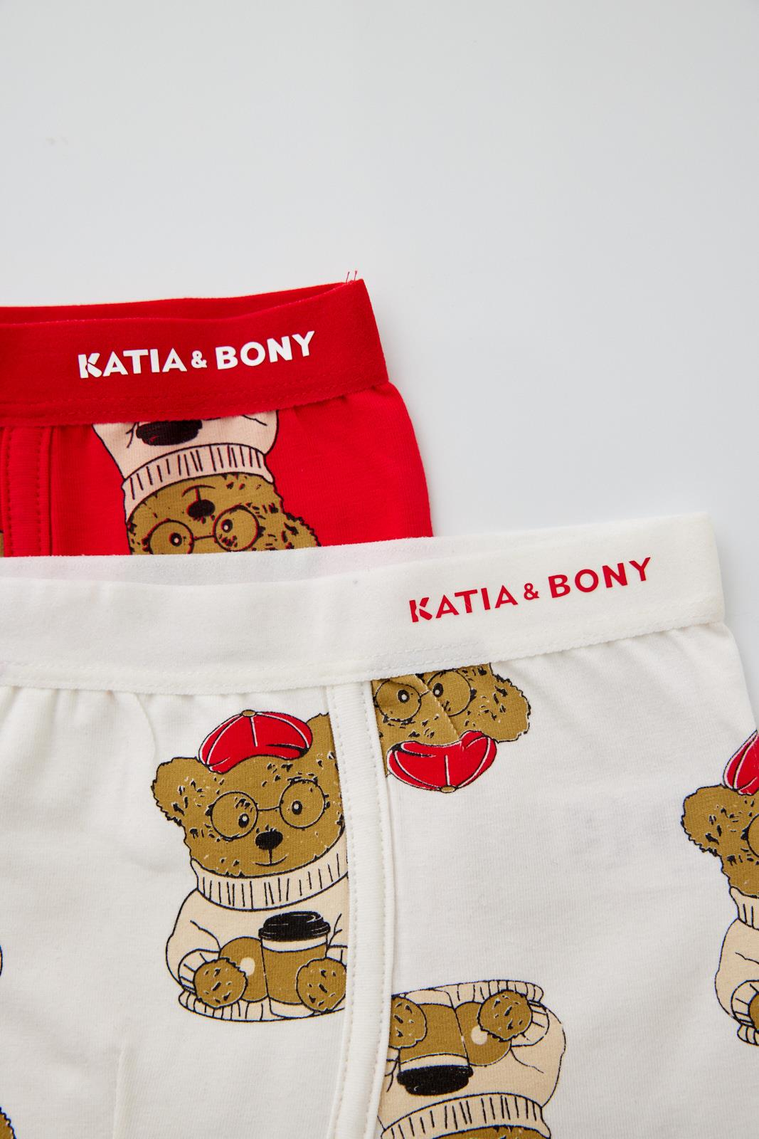 2'li Paket Teddy Erkek Çocuk Boxer Kırmızı/Ekru