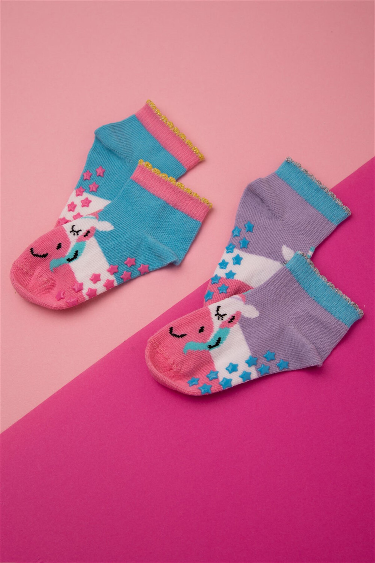 2'Li Paket Unicorn Desenli Kısa Bebek Çorap-
