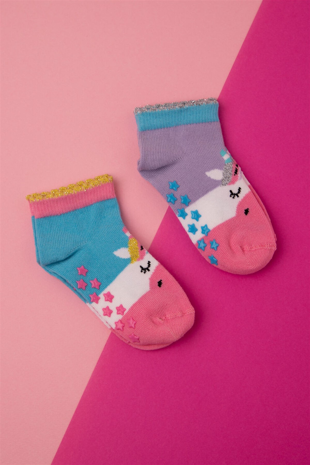 2'Li Paket Unicorn Desenli Kısa Bebek Çorap-