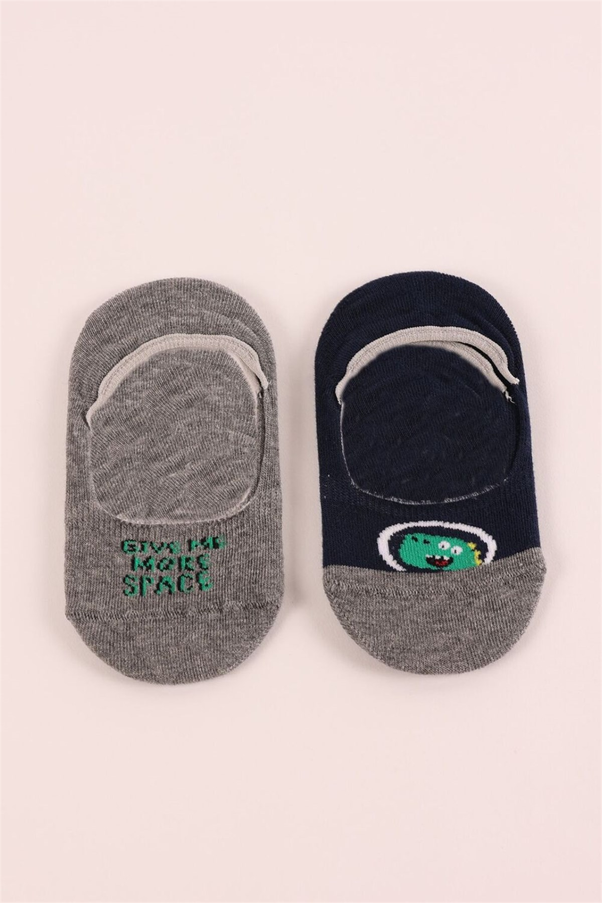 2PCK DINOSTONAUT BOYS INVISIBLE SOCKS-Gri-Melanj./Lacivert