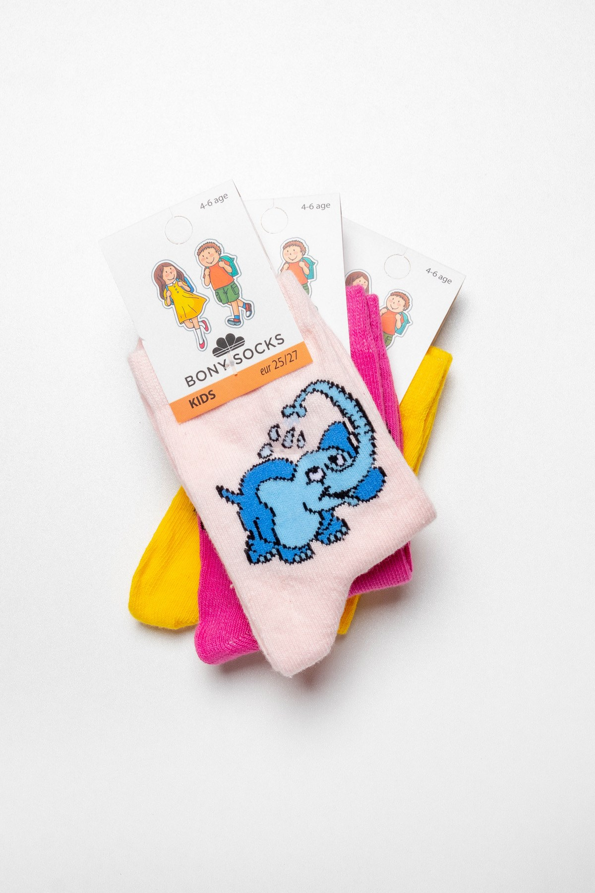 3 lü Paket Elephant Çocuk Soket Çorap PEMBE-FUŞYA-SARI