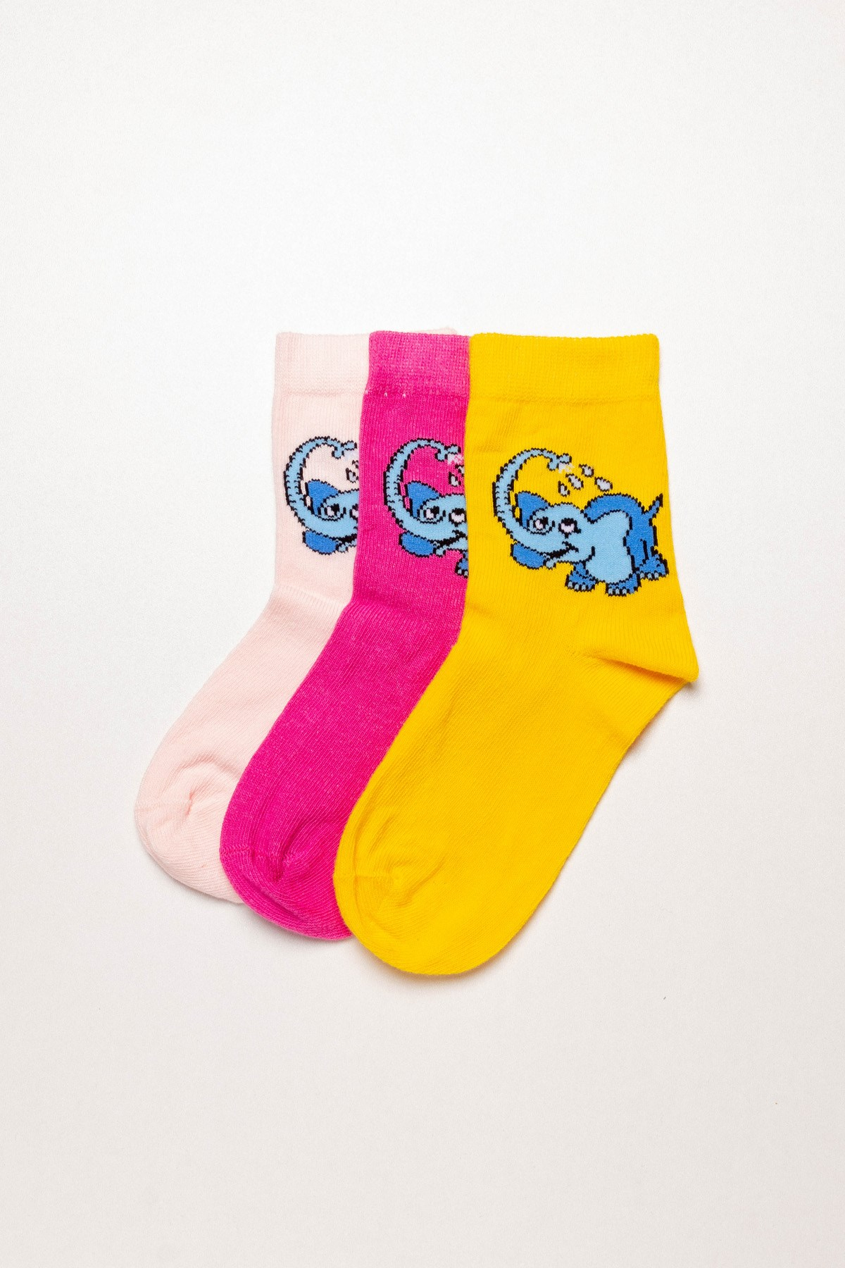 3 lü Paket Elephant Çocuk Soket Çorap PEMBE-FUŞYA-SARI