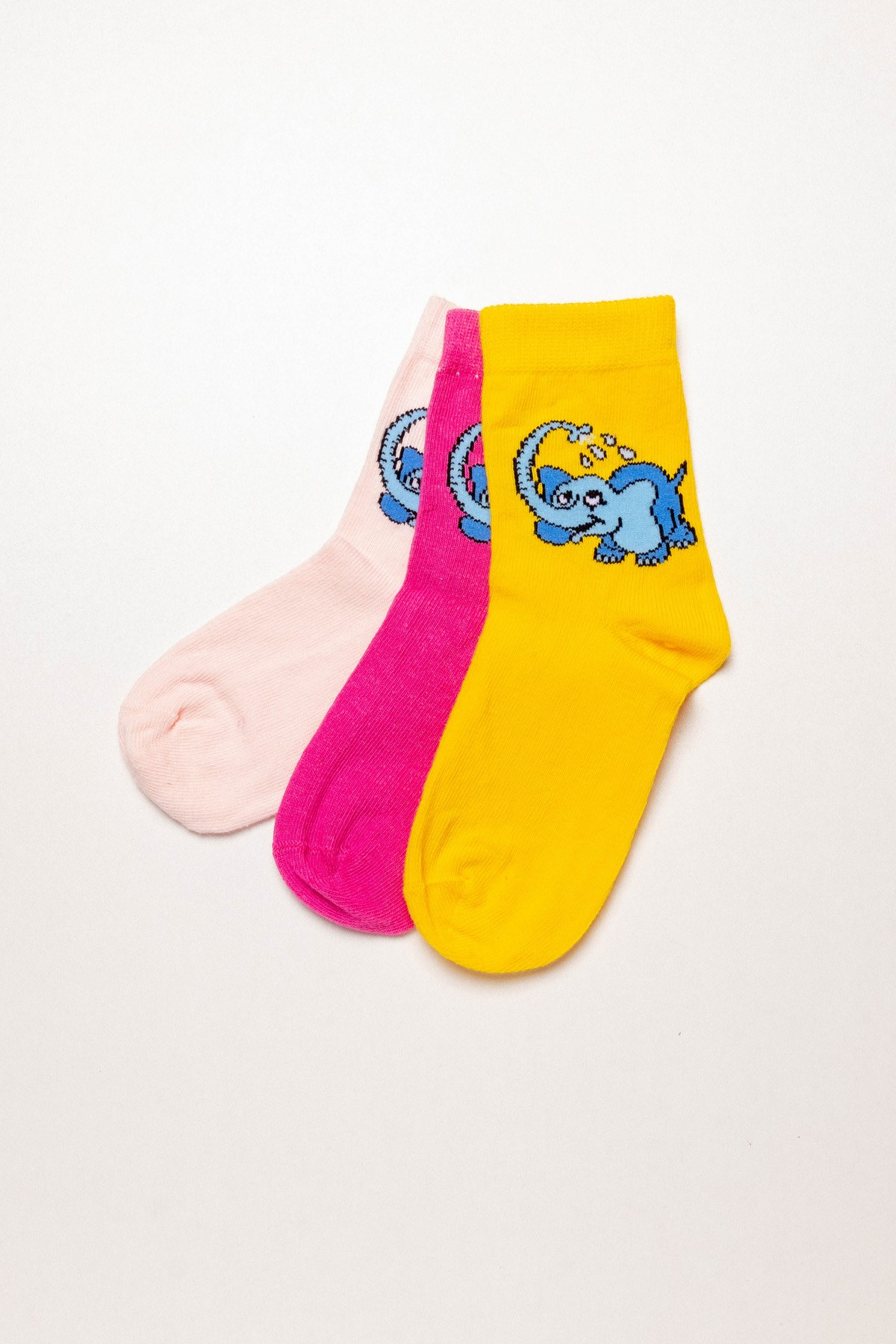 3 lü Paket Elephant Çocuk Soket Çorap PEMBE-FUŞYA-SARI