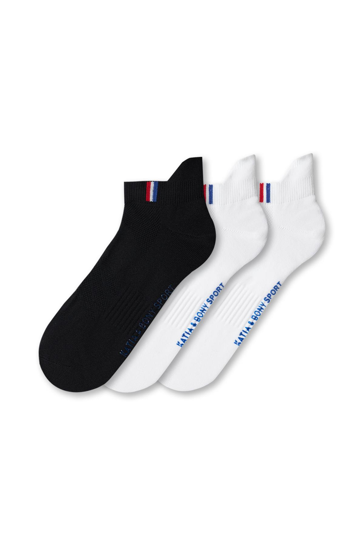 3 lü Paket Golf Erkek Step Çorap Beyaz/Beyaz/Siyah