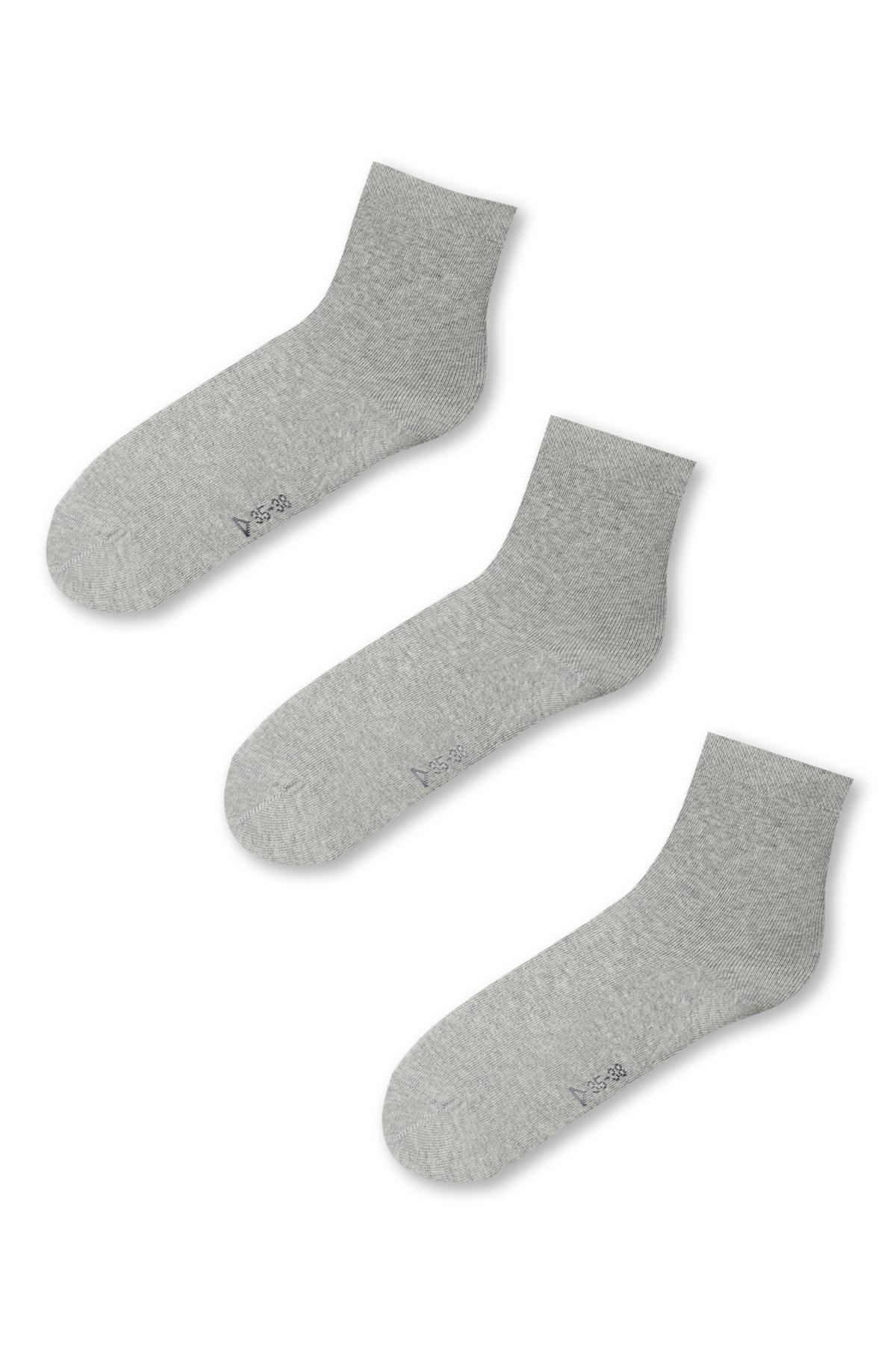 3 lü Paket Kadın Soket Çorap Gri-Melanj.
