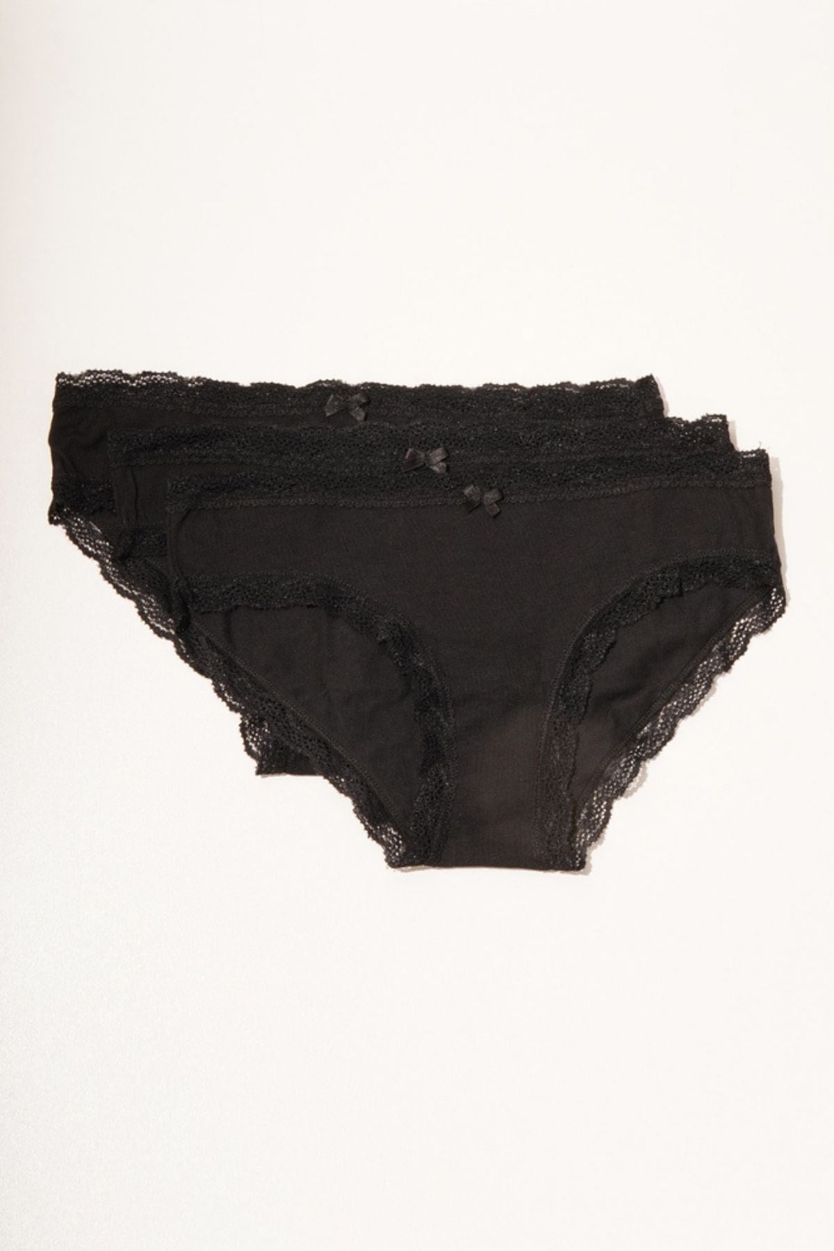 3 ' Lü Paket Natural Modal Lace Kadın Slip-Siyah/Siyah/Siyah