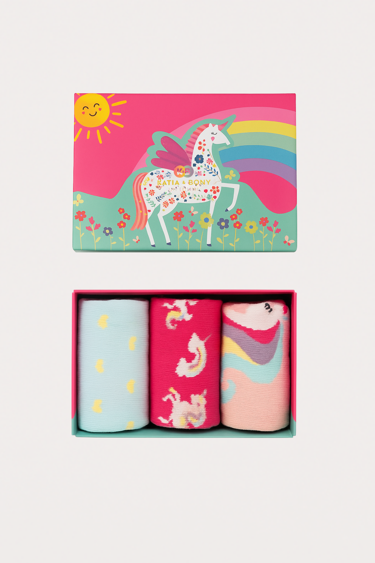 3 lü Paket Unicorn Kutu Kız Çocuk Soket Çorap Desenli