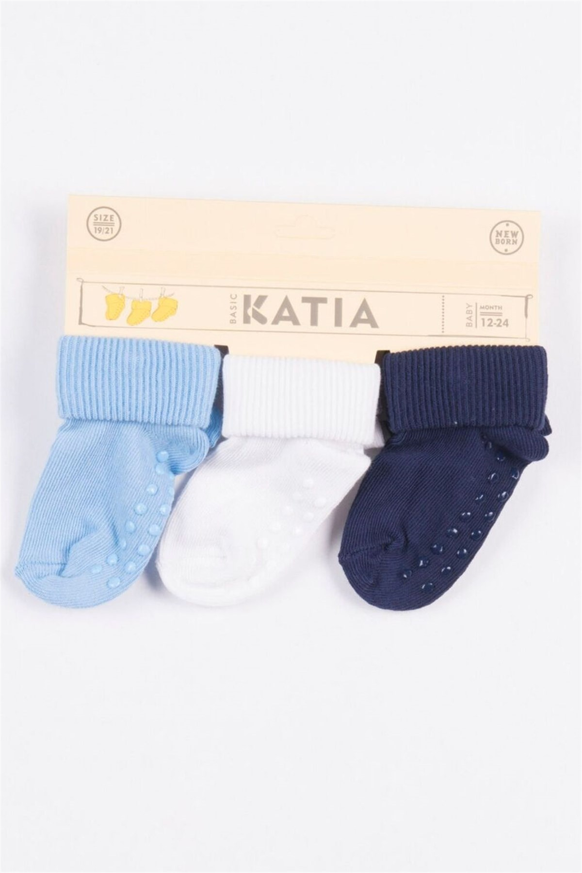 3 lü Yenidoğan Basic Patik Çorap-MAVİ/Beyaz/Lacivert