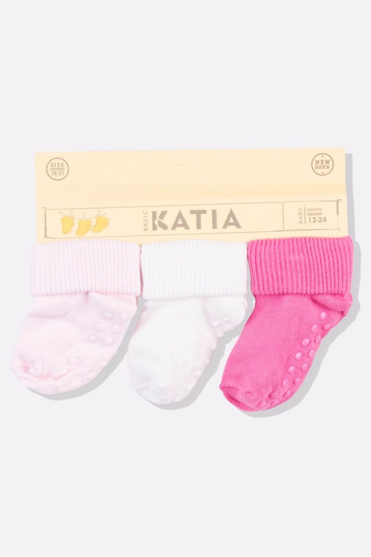 3 lü Yenidoğan Basic Patik Çorap-Pembe/Beyaz/FUCSHIA