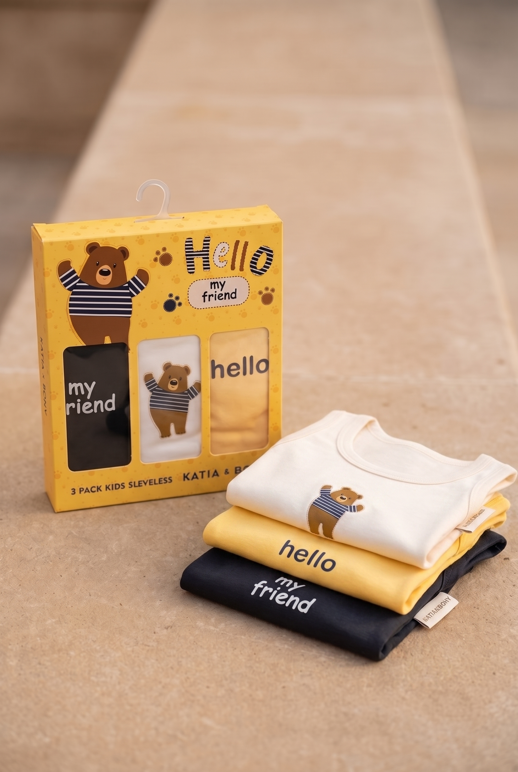 3'lü Paket Çocuk Teddy Baskılı Kutulu Atlet