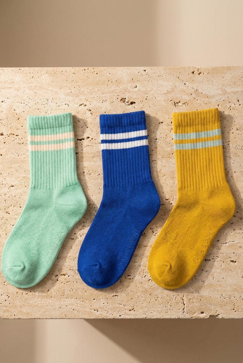 3'lü Paket Şeritli Men Kids Soket Çorap