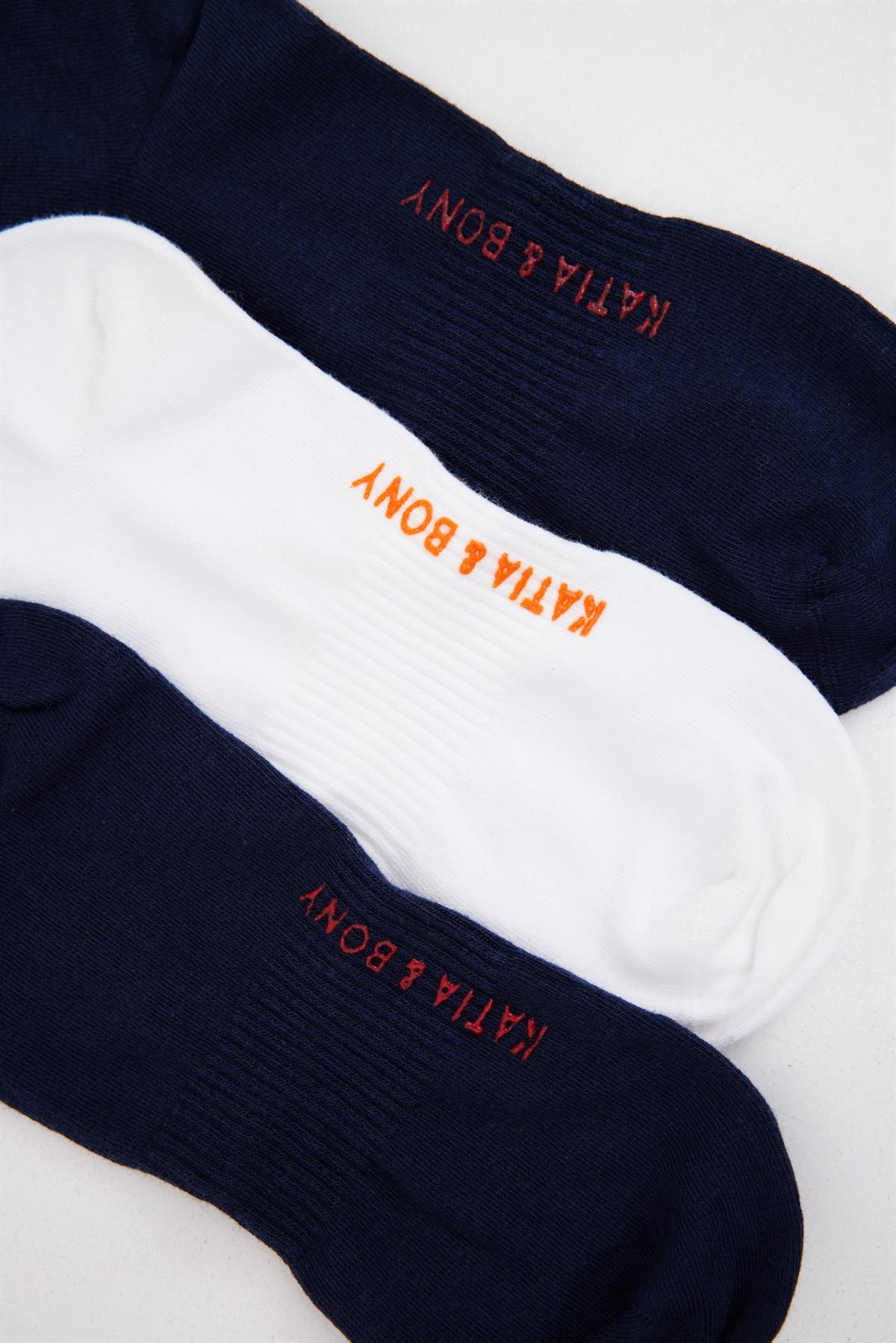 3'lü Paket Golf Unisex Step Çorap Lacivert/Lacivert/Beyaz