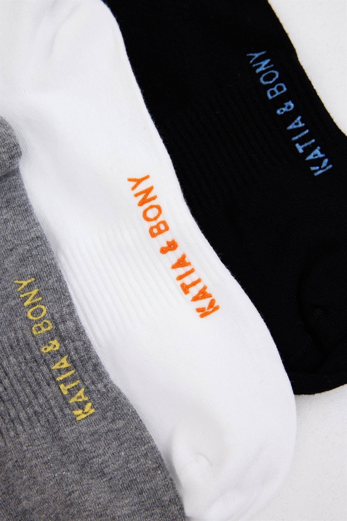 3'lü Paket Golf Unisex Step Çorap Siyah/Beyaz/Gri