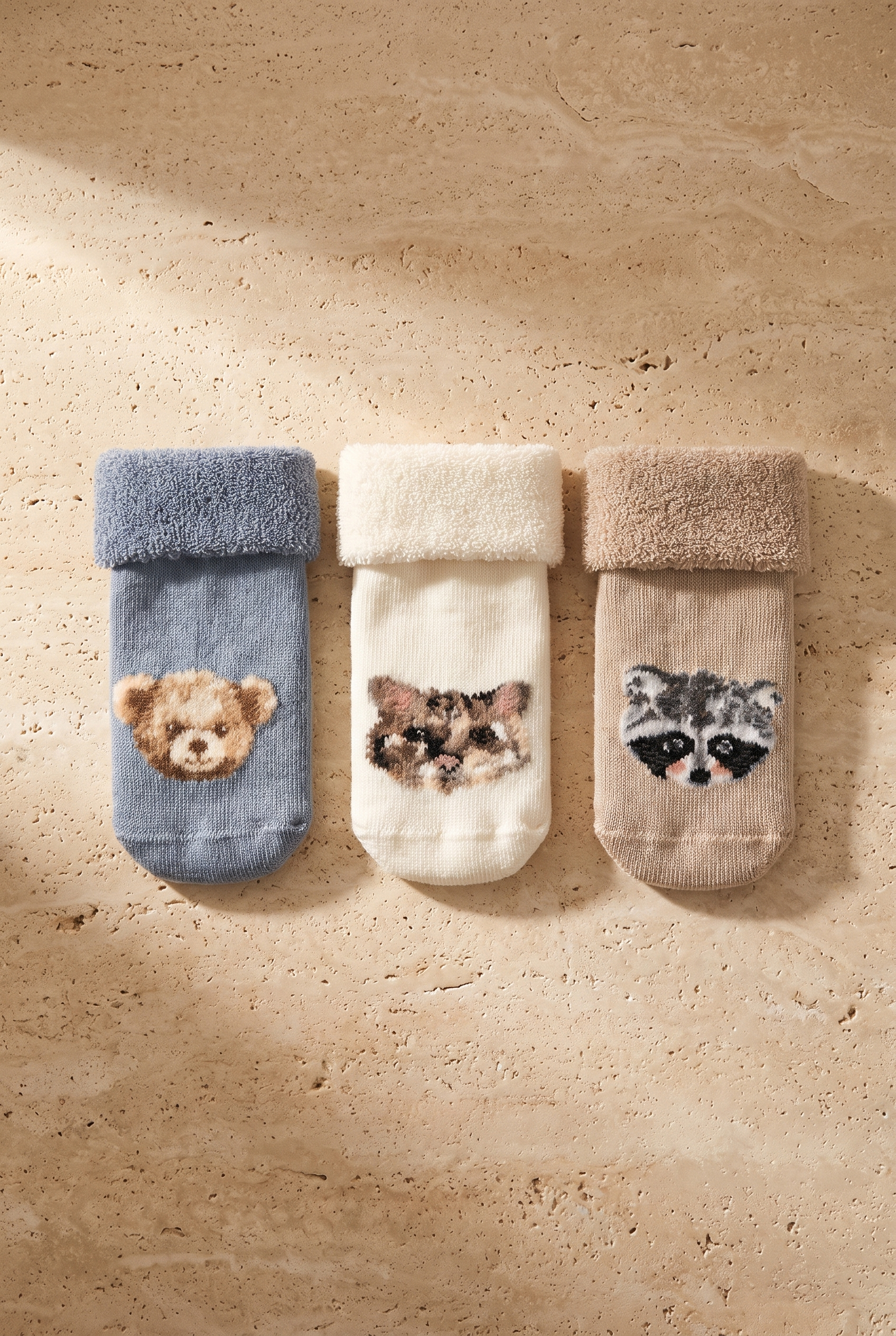 3Pck Anımal Pattern Towel Baby Socks Socks Patterned