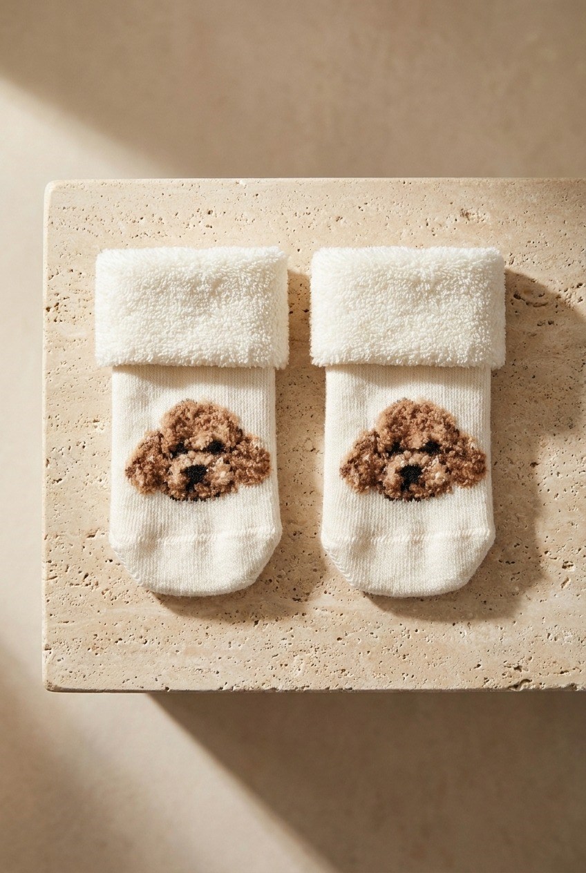 3Pck Anımal Pattern Towel Baby Socks Socks Patterned