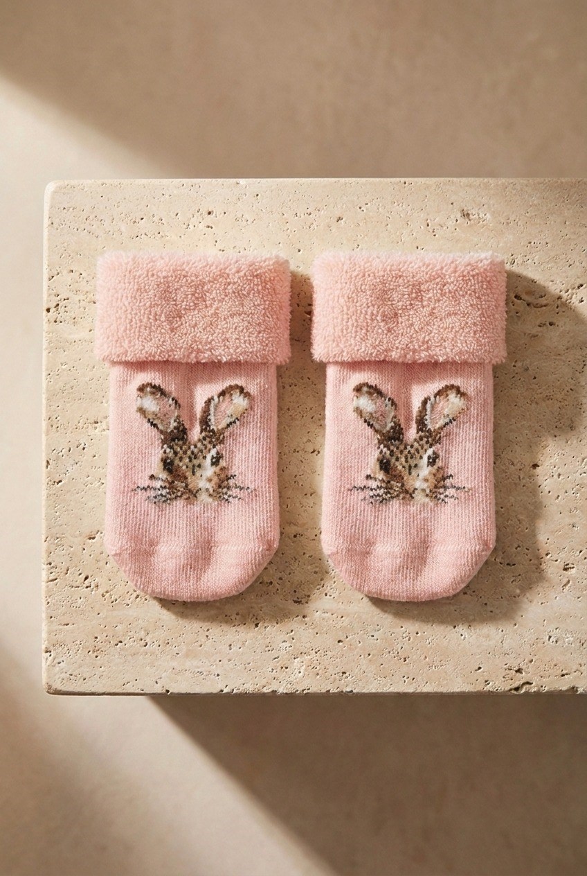 3Pck Anımal Pattern Towel Baby Socks Socks Patterned