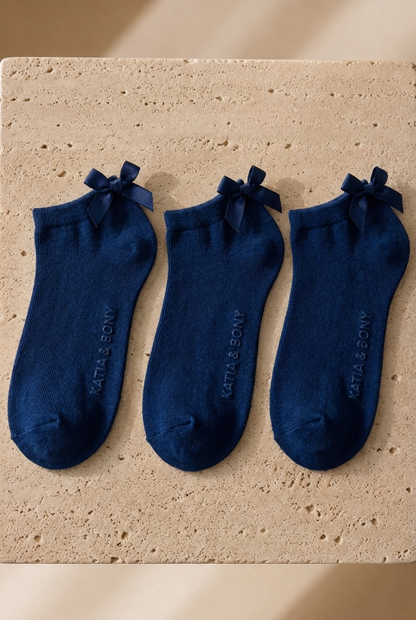 3'lü Paket  Kız Çocuk Soft Bambu Step Çorap Lacivert / Lacivert / Lacivert