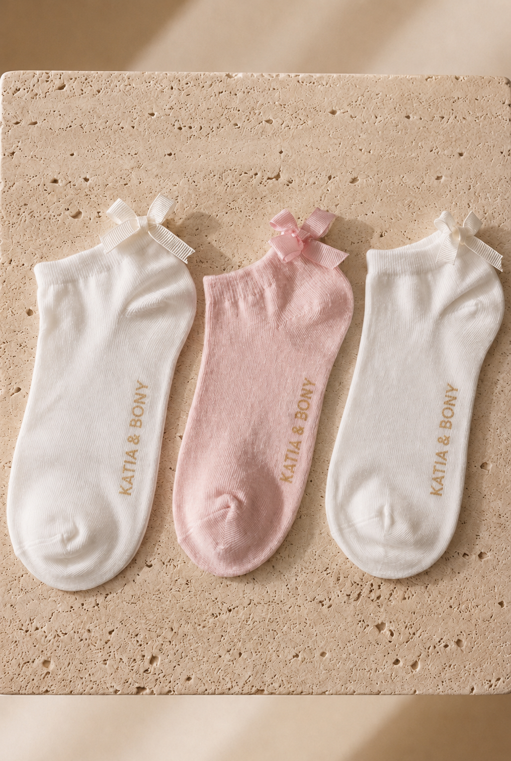3'lü Paket Kız Çocuk Soft Bambu Step Çorap Beyaz/Beyaz/Pembe