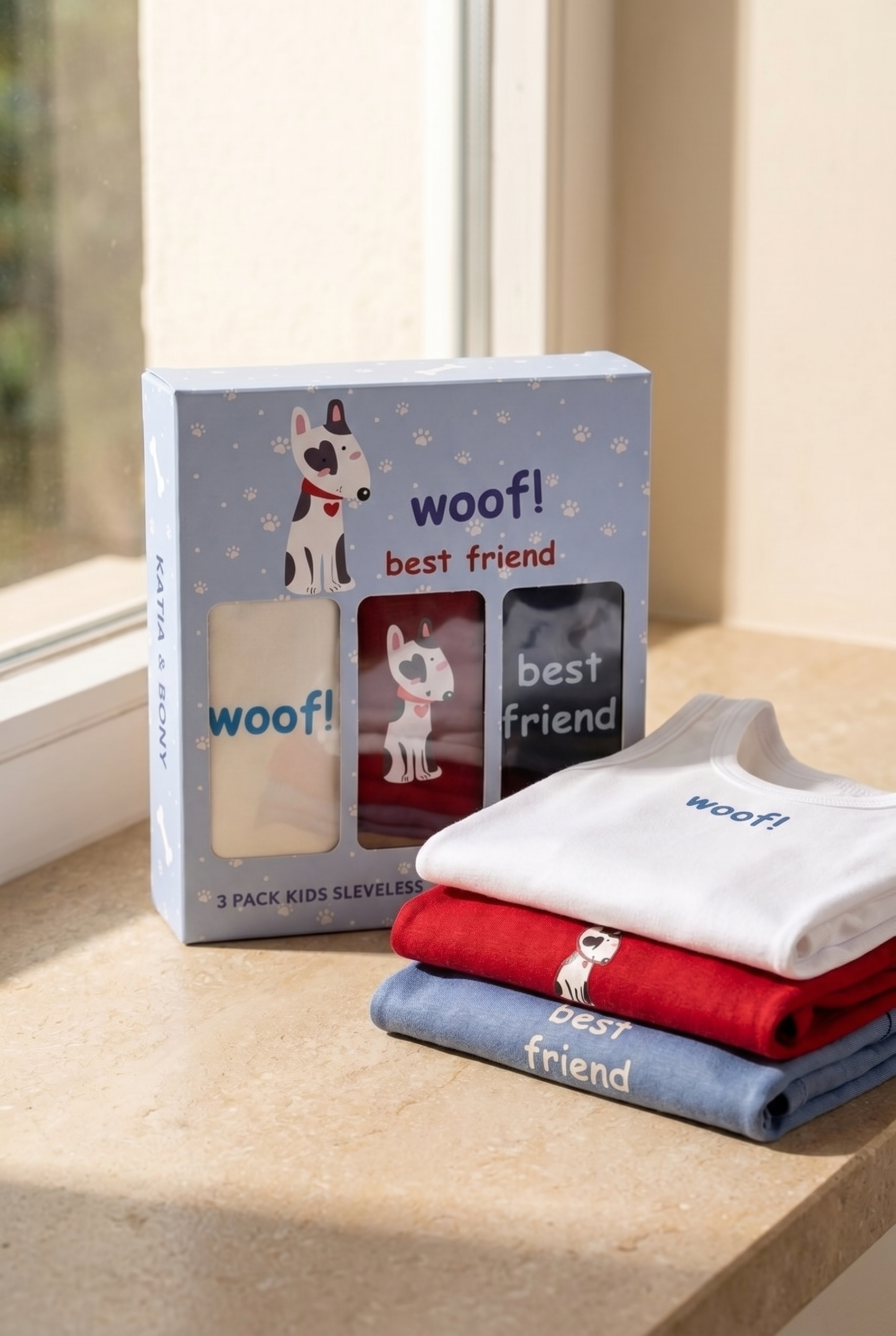 3'lü Paket Köpek Desenli Çocuk Kutulu Atlet Kırmızı