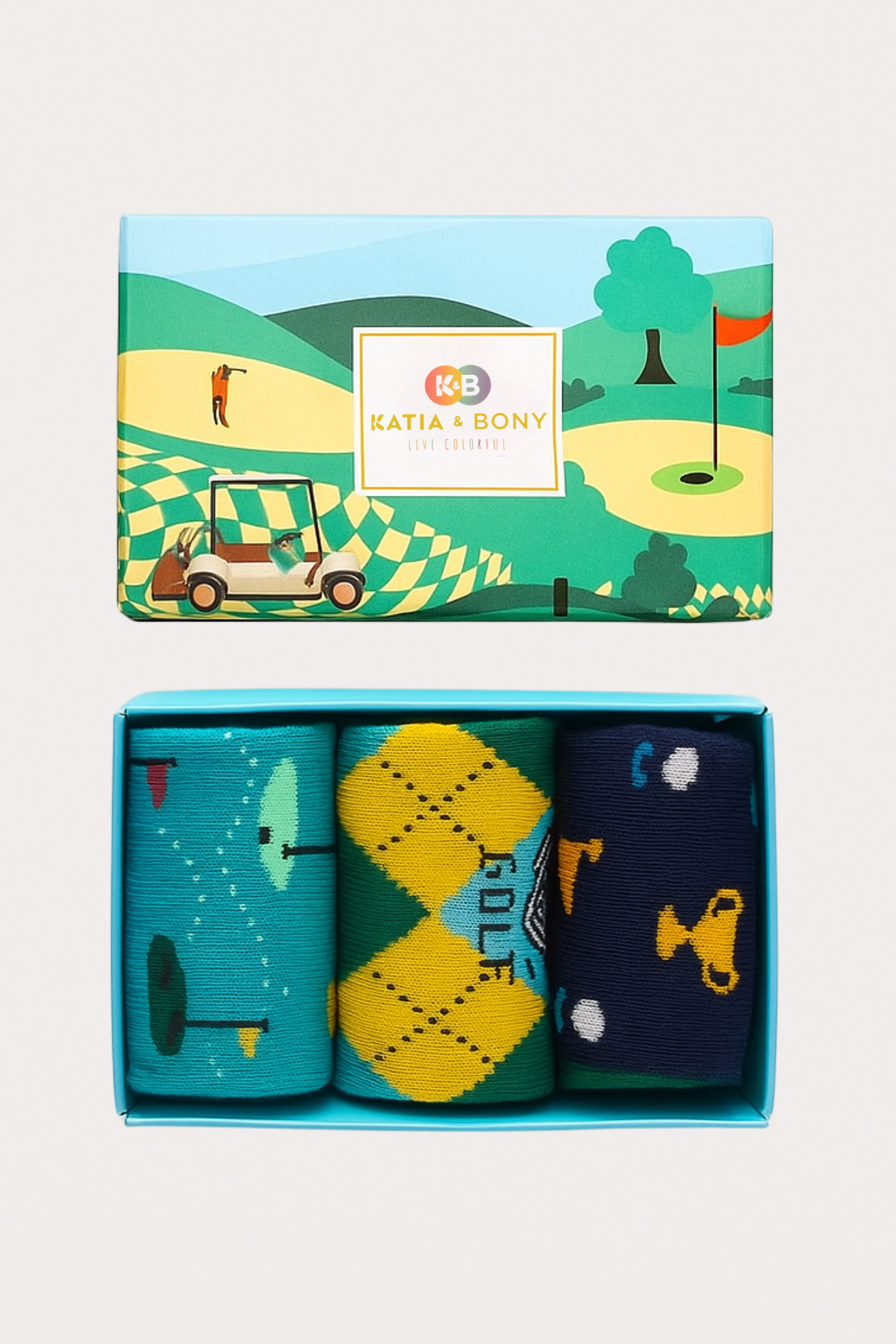 22401U4017 3PCK DESENLİ UNISEX GOLF SOKET ÇORAP KUTU Desenli