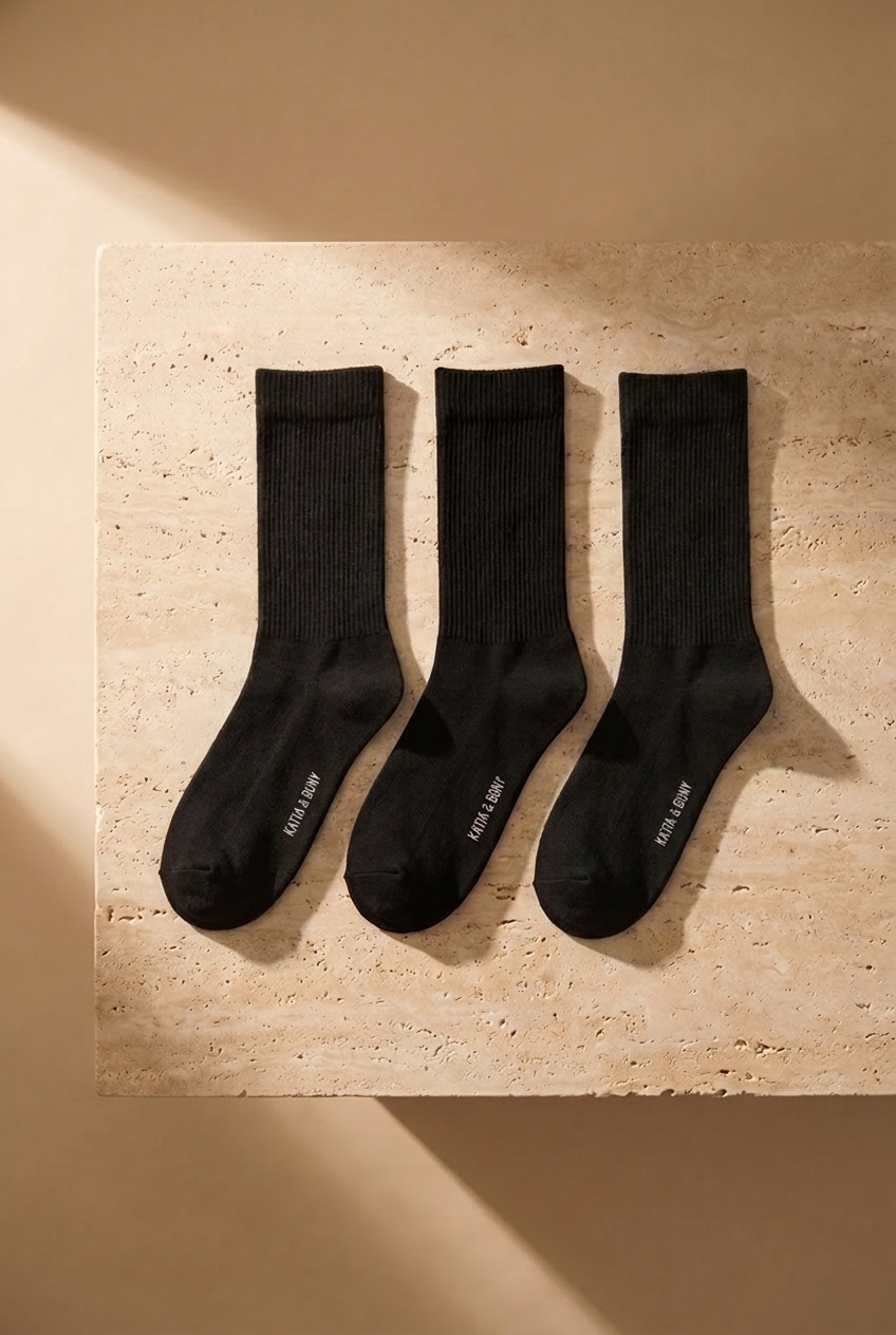 3'lü Paket Pamuklu Spor Çorap Siyah/Siyah/Siyah