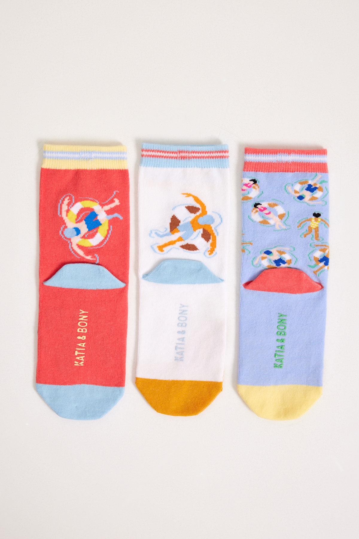 3'lü Paket Pool Party Erkek Çocuk Soket Çorap Desenli