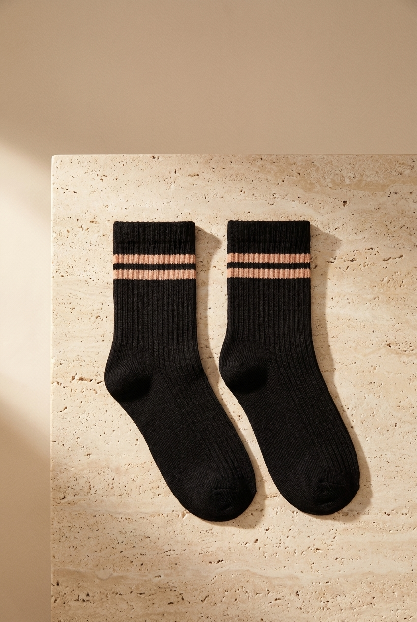 3'lü Paket Şeritli Erkek Çocuk Soket Çorap Siyah Mix