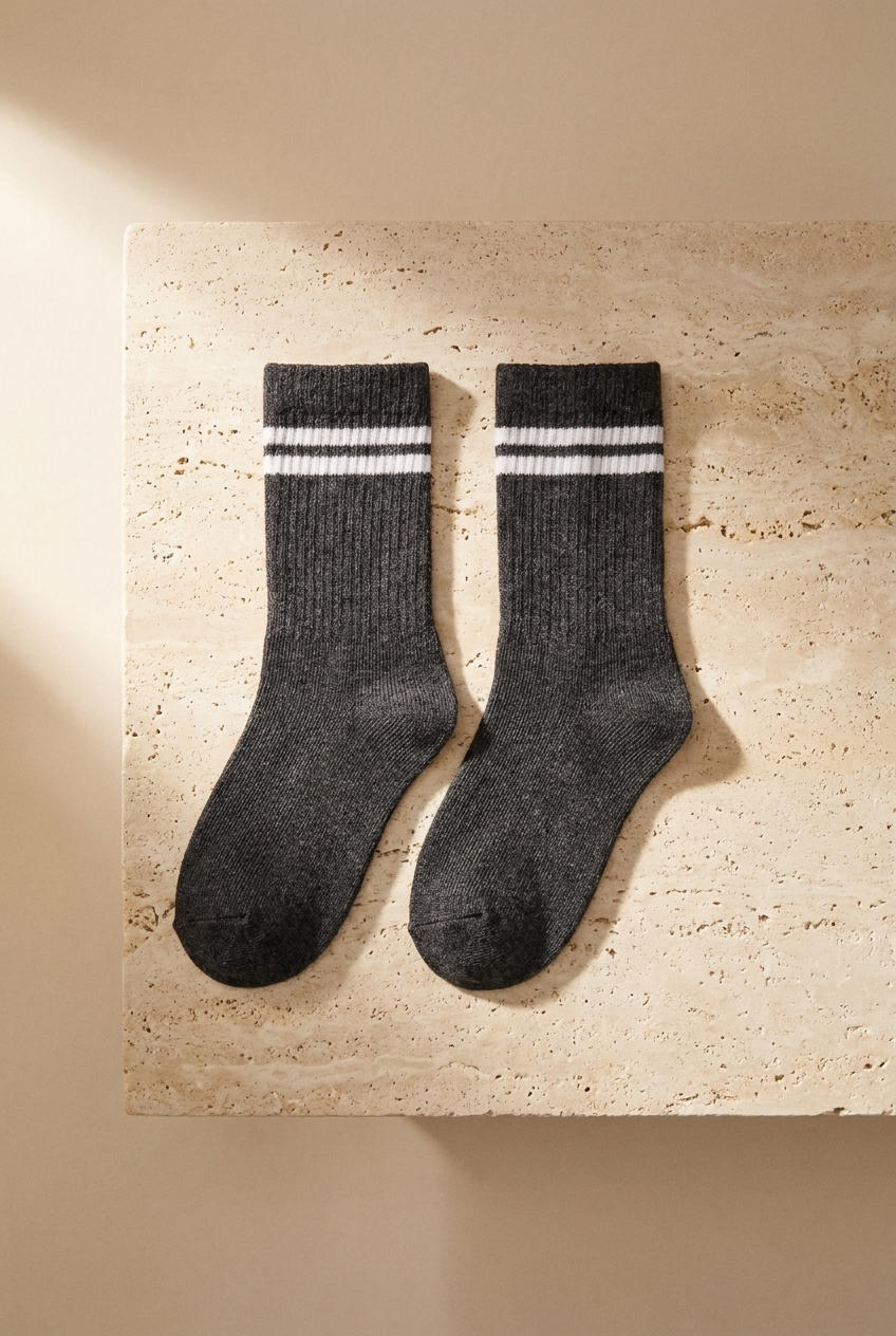3'lü Paket Şeritli Erkek Çocuk Soket Çorap Siyah Mix